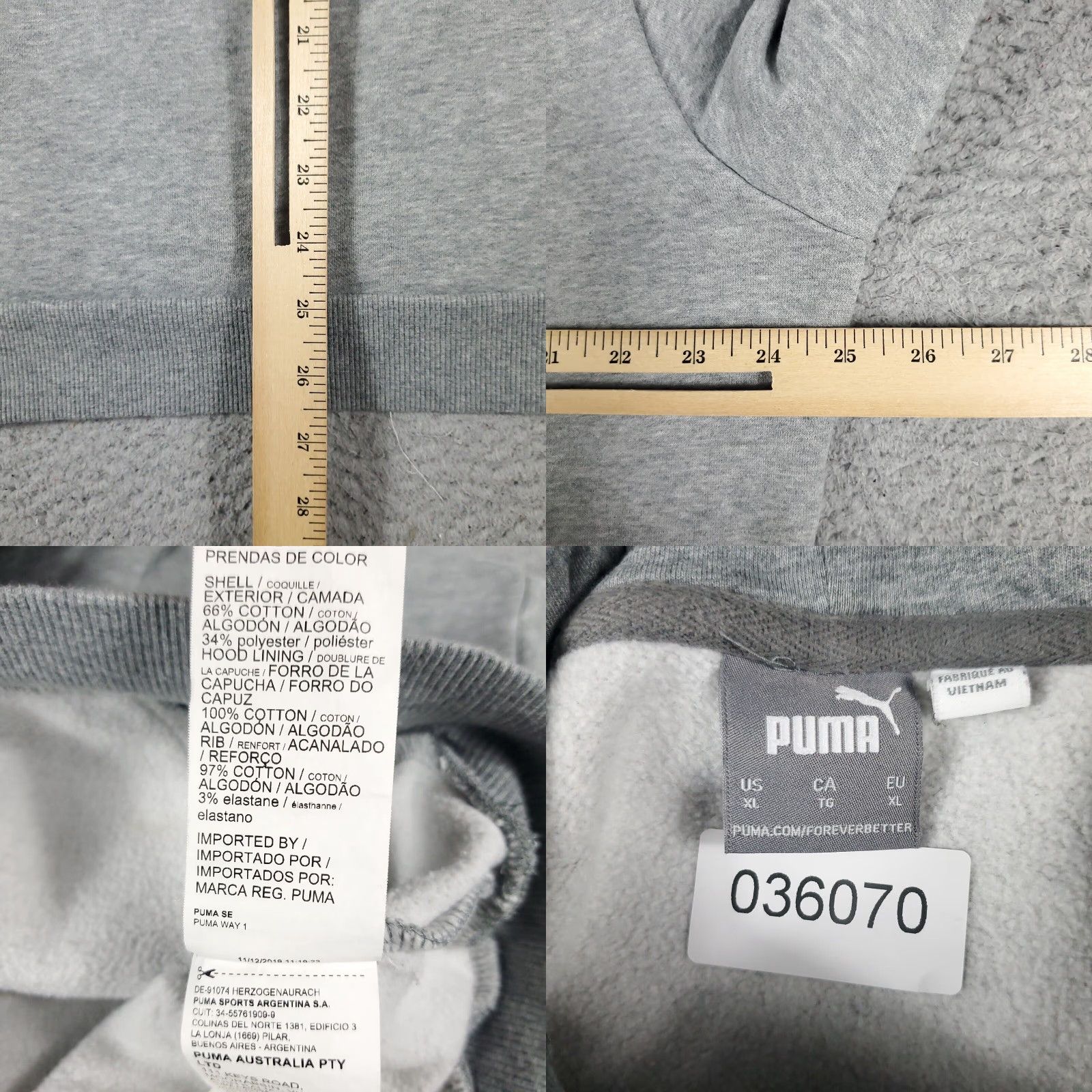Puma VINTAGE PUMA Hoodie Pullover Mens XL Gray Casual Sports All Seasons Size US XL / EU 56 / 4 - 8 Thumbnail