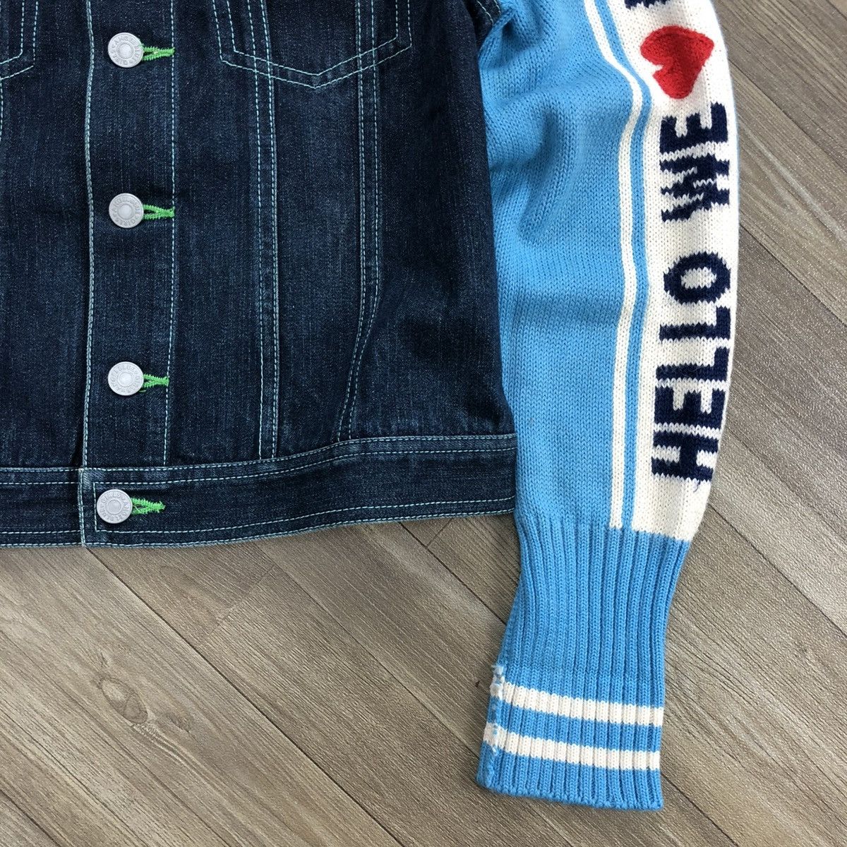 Angel Blue × Hysteric Glamour × Japanese Brand 2000s Angel Blue - Iconic Design Panda Knitted Denim Jacket Size US XXS / EU 40 - 21 Thumbnail