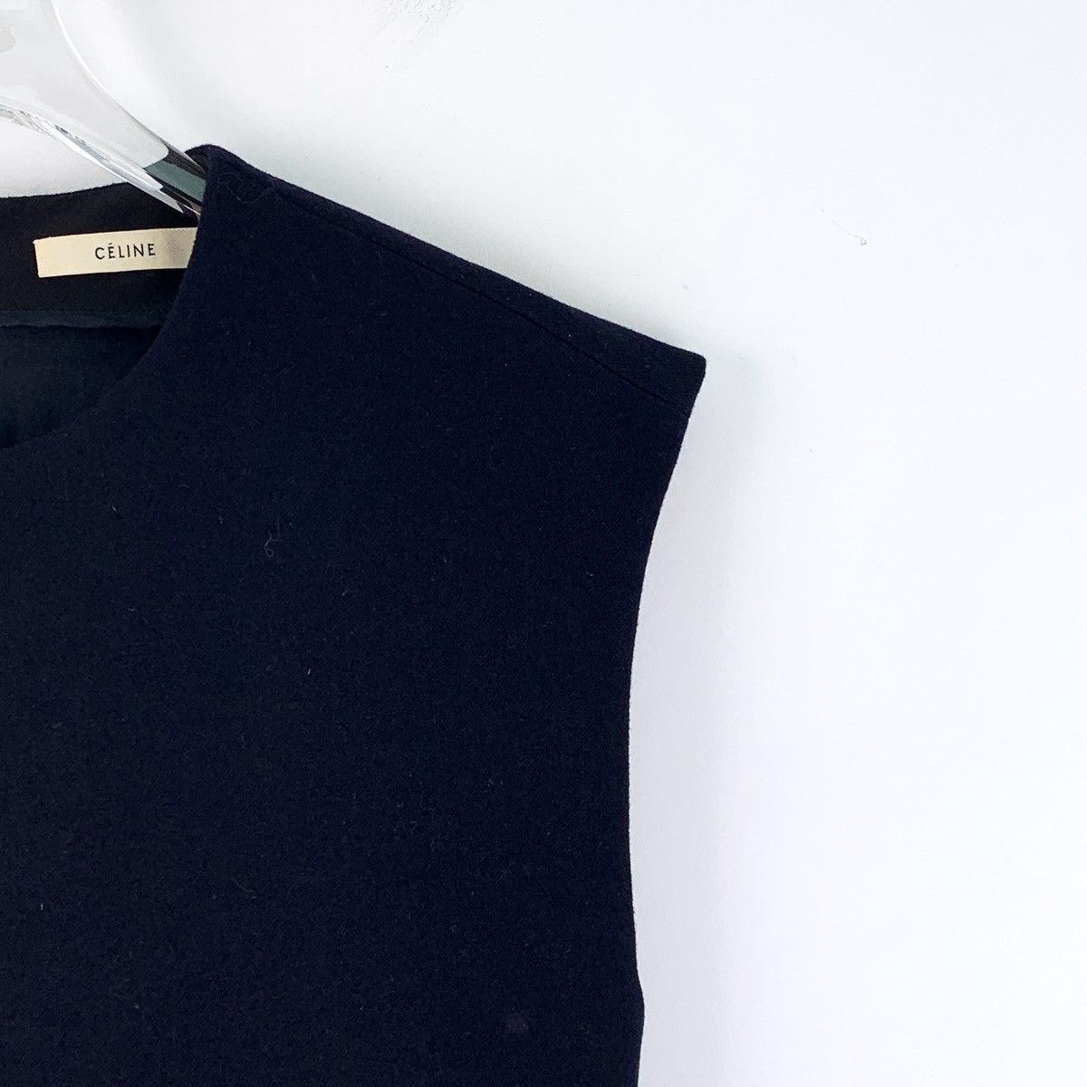 Celine Celine Navy Blue Leather Concealed Button Wool Dress Size XS / US 0-2 / IT 36-38 - 3 Thumbnail