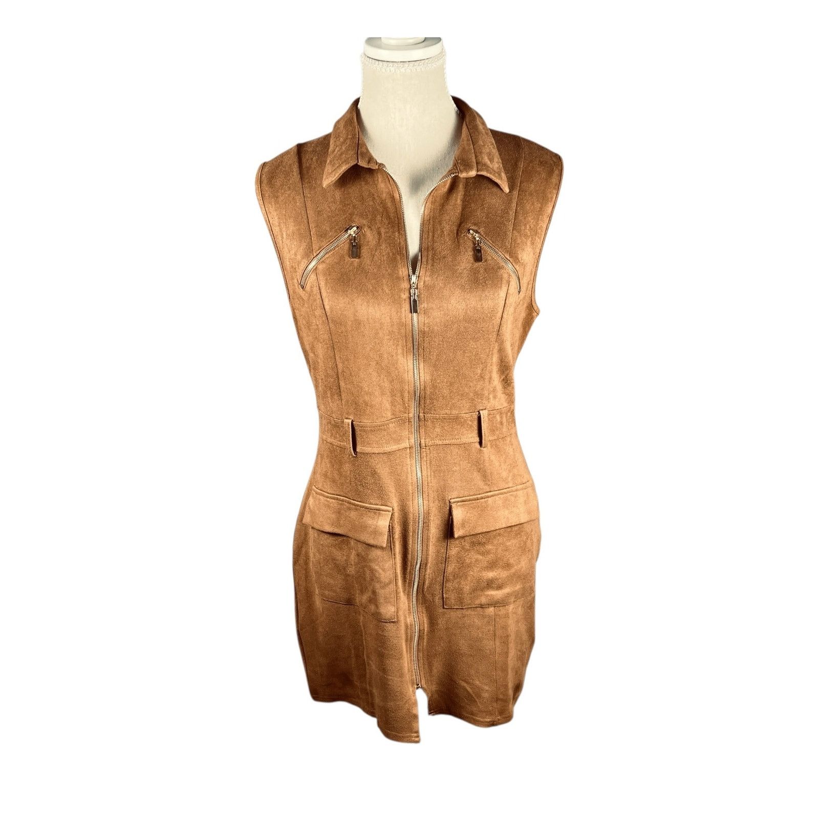 Other Retro Mod Faux Suede Zip Front Mini Dress Sienna Brown Sz L Size L / US 10 / IT 46 - 5 Thumbnail