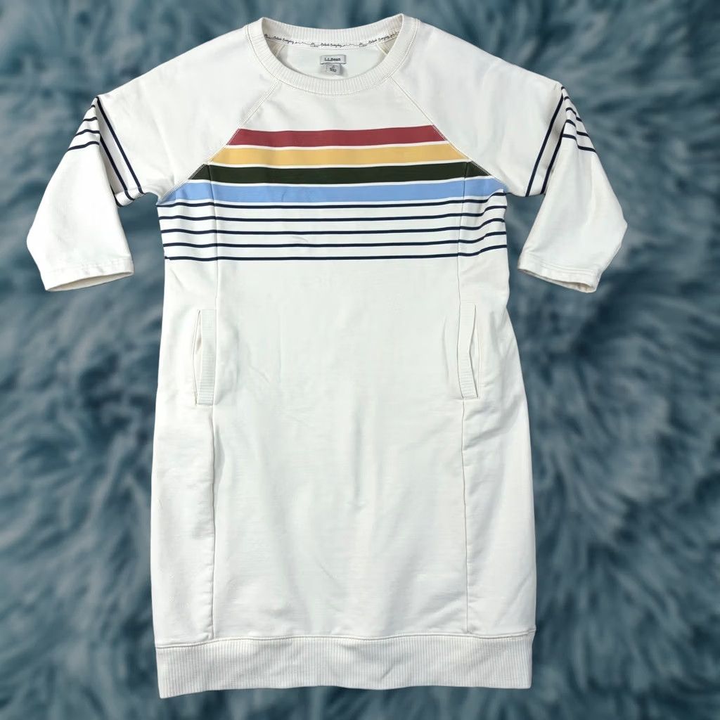 Vintage LL Bean Outside Everyday Sweatshirt Dress Cream Rainbow Stripe Petite Small Size S / US 4 / IT 40 - 1 Thumbnail