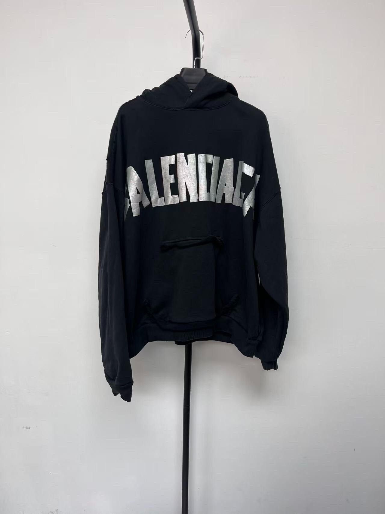 balenciaga logo print black hoodie