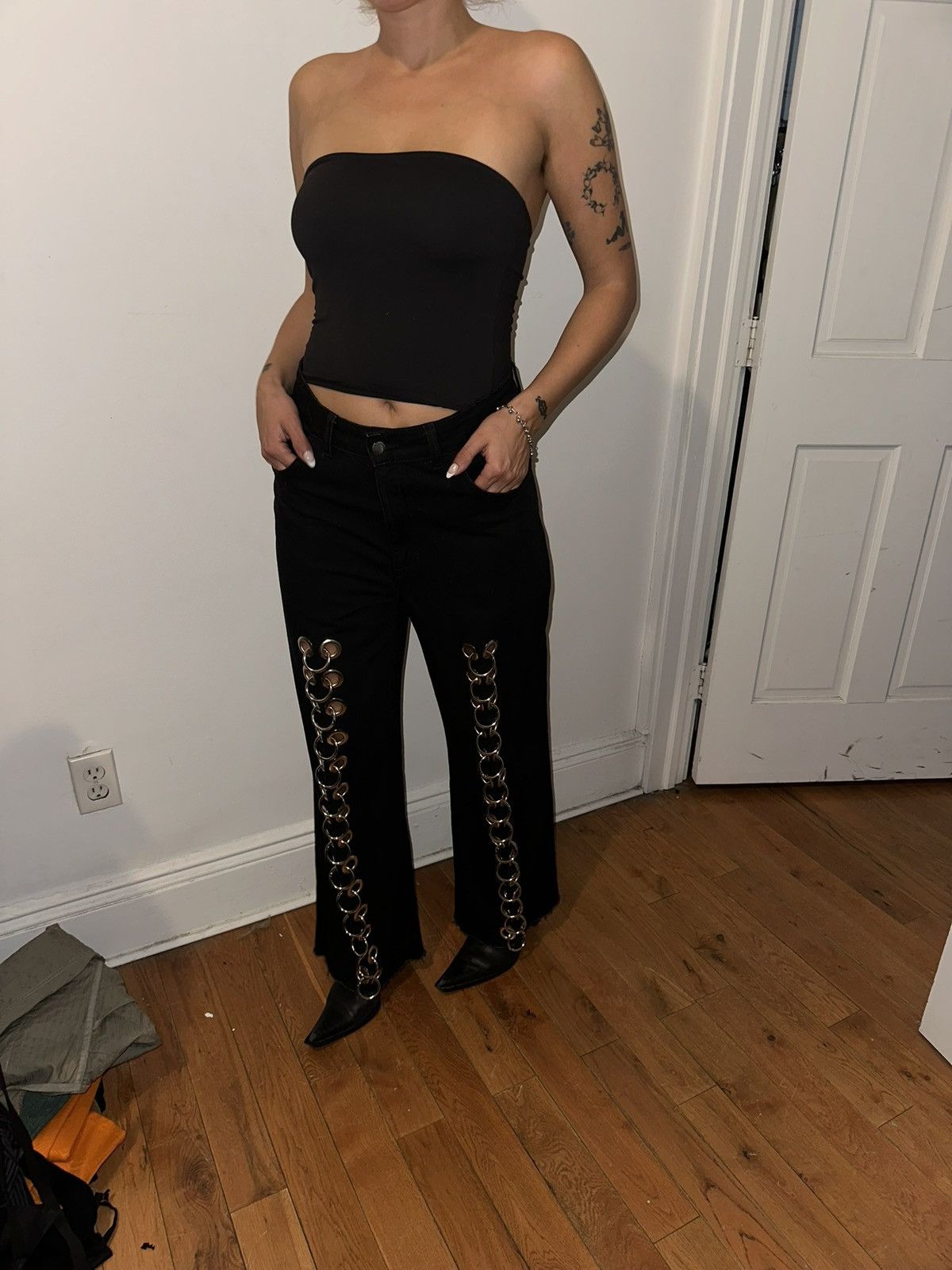 Lado Bokuchava Lado Bokuchava Black Pierced Boyfriend Jeans Size 29" - 2 Thumbnail