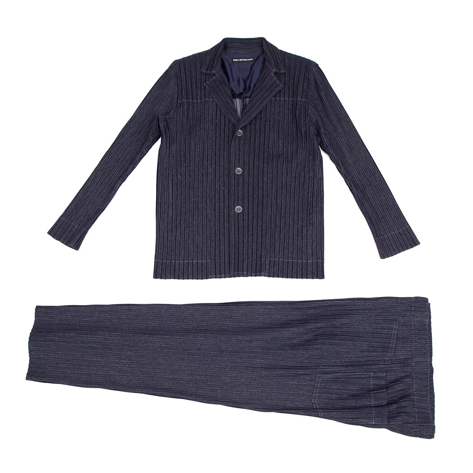 Issey Miyake Indigo Denim Print Pleats Jacket Size US XL / EU 56 / 4 - 12 Thumbnail