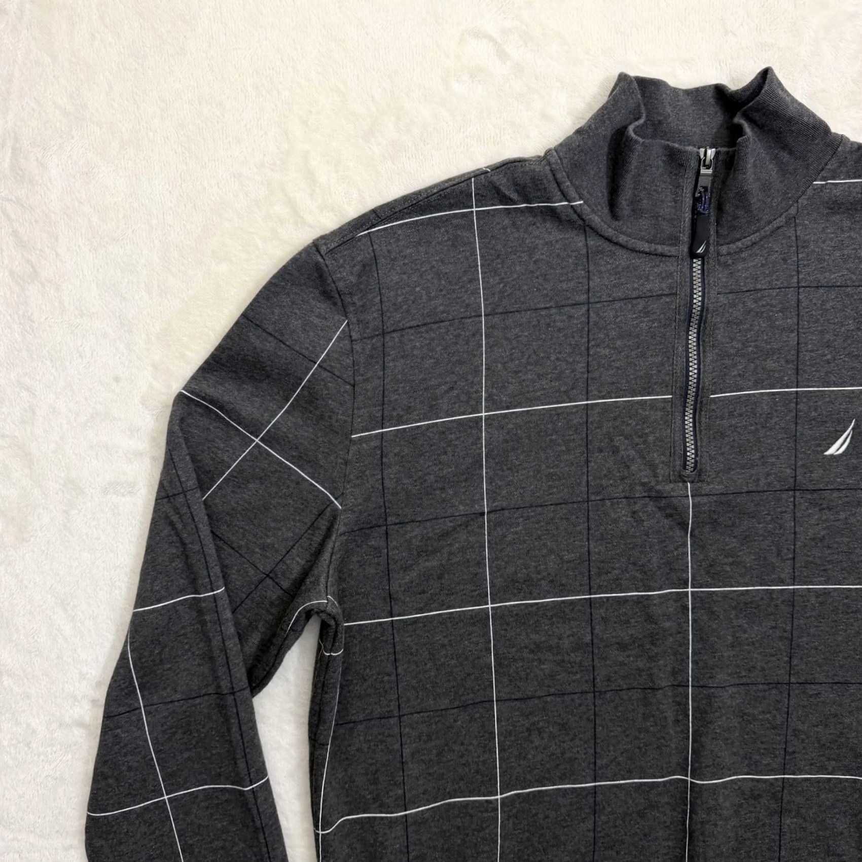 Nautica Nautica Sweatshirt Quarter Zip Mens XL Gray Check Fleece Pullover Logo 1/4 Zip Mock Neck Long Sleeve Winter Regular Size XL Mens Size US XL / EU 56 / 4 - 5 Thumbnail