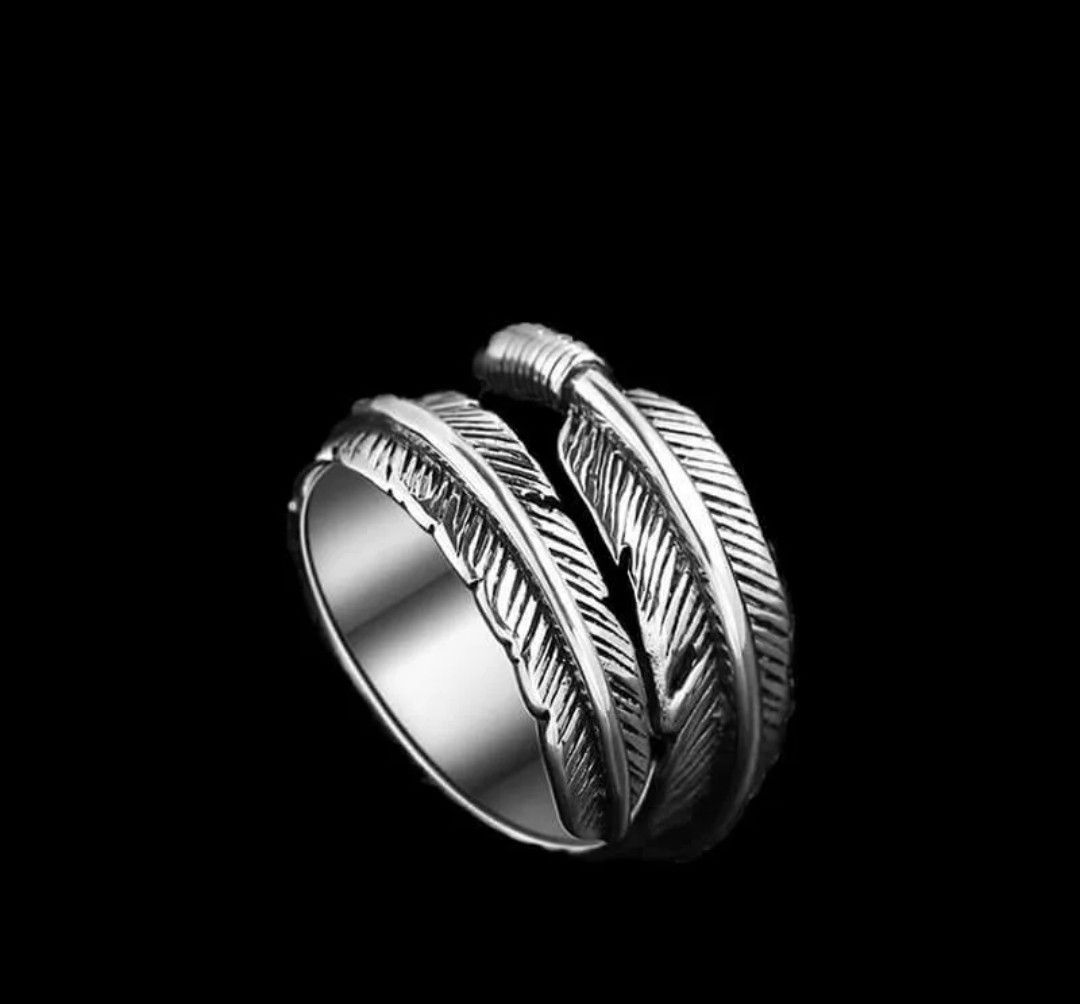 Jewelry Feather Ring Stainless Steel Punk Style (Size 6-13) Size ONE SIZE - 2 Thumbnail