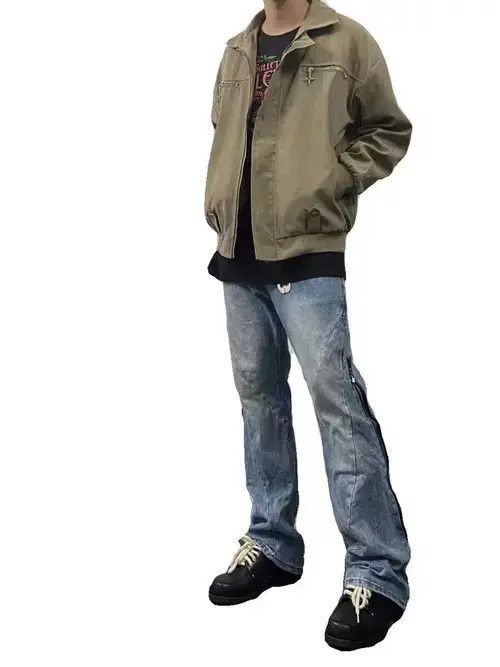 Japanese Brand Street hip-hop washed zipper micro-flare jeans Size US 32 / EU 48 - 4 Thumbnail