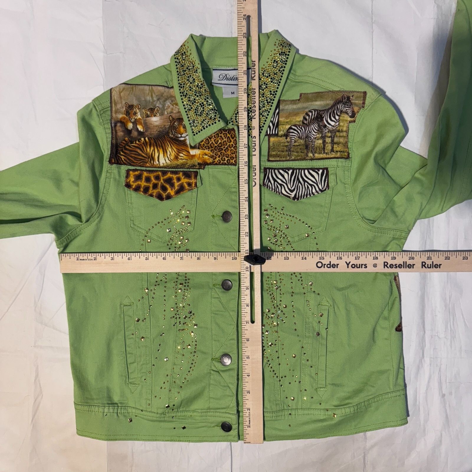 Other Distinct Green Tiger Zebra Denim Jean Jacket - M Rhinestones Size M / US 6-8 / IT 42-44 - 5 Thumbnail