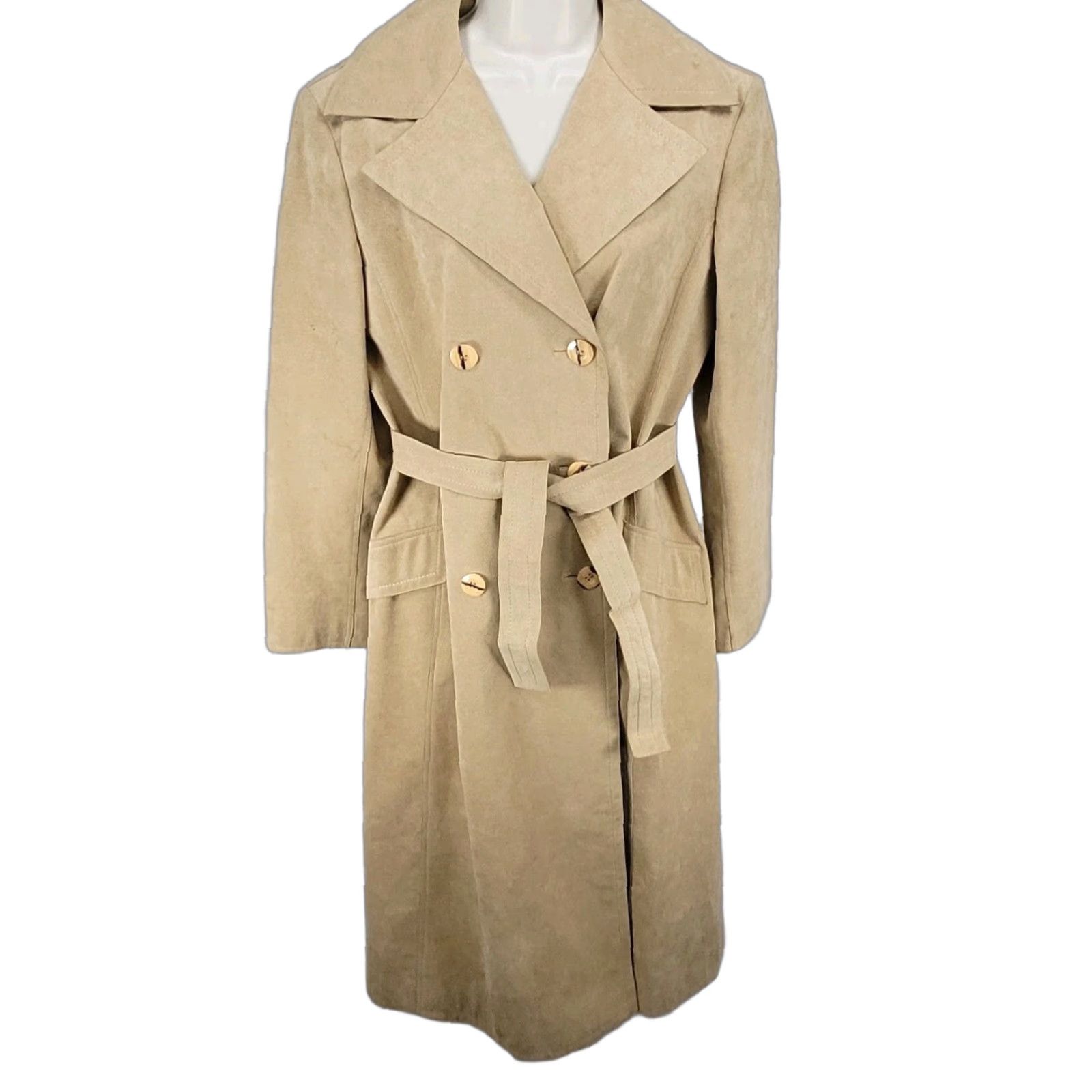 Vintage VTG Unbranded Tan Suede Like Double Breasted Belted Lined Coat - Long - US 12 - Women Size XL / US 12-14 / IT 48-50 - 1 Thumbnail
