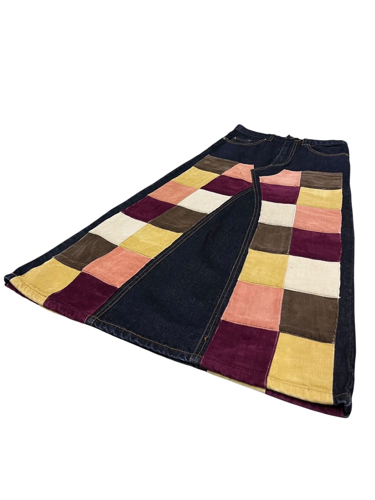 Designer Avant Garde Multicolour Patchwork Double Knee Midi Skirt Size 26" / US 2 / IT 38 - 2 Thumbnail