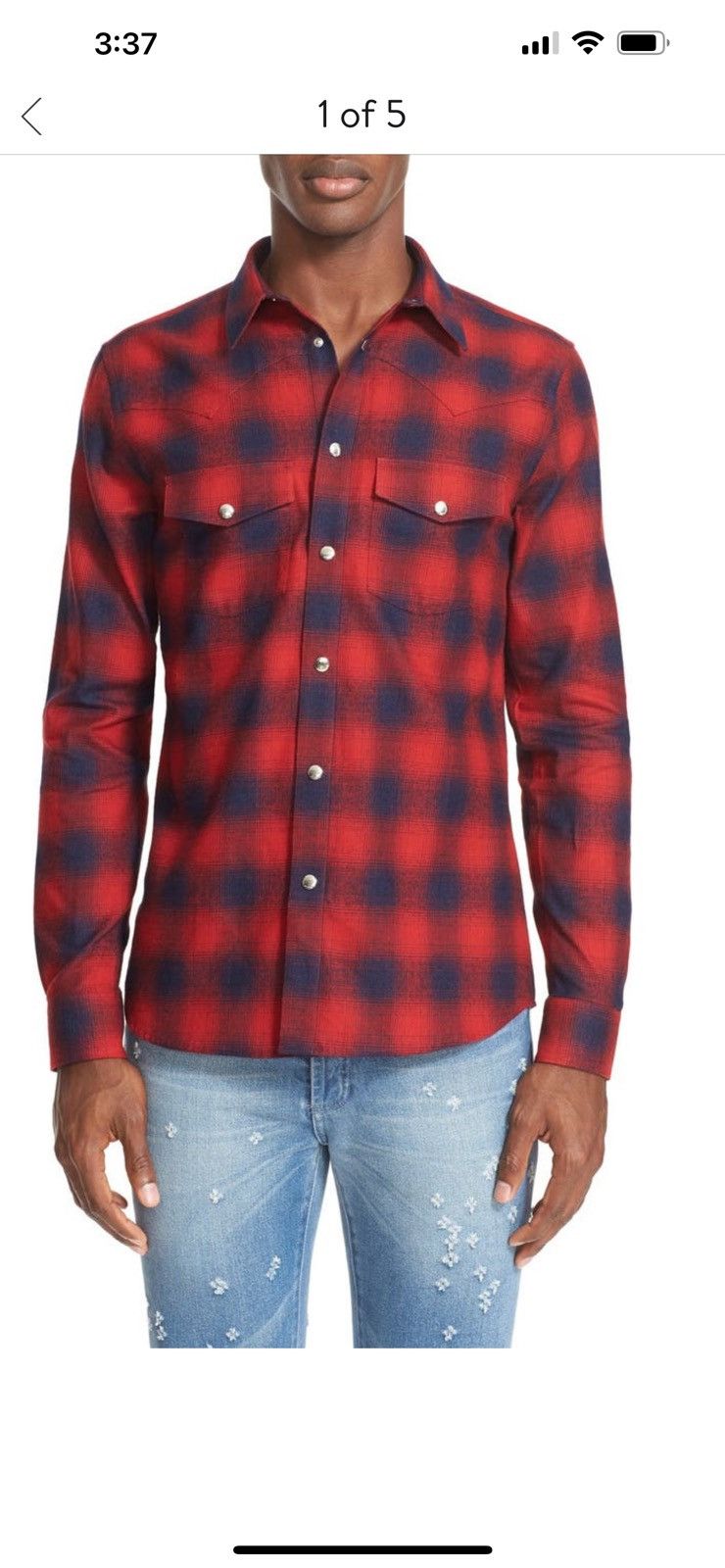 image of Givenchy Extra Trim Plaid Flannel Western Shirt in Red, Men's (Size Medium)