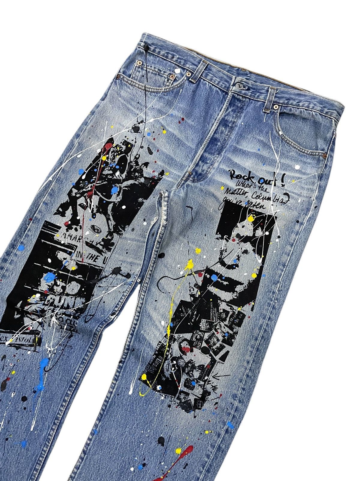 Hysteric Glamour × Levi's × Seditionaries Vintage Levis 501 Riot Poems Paint Splatter Jeans Size US 34 / EU 50 - 3 Thumbnail