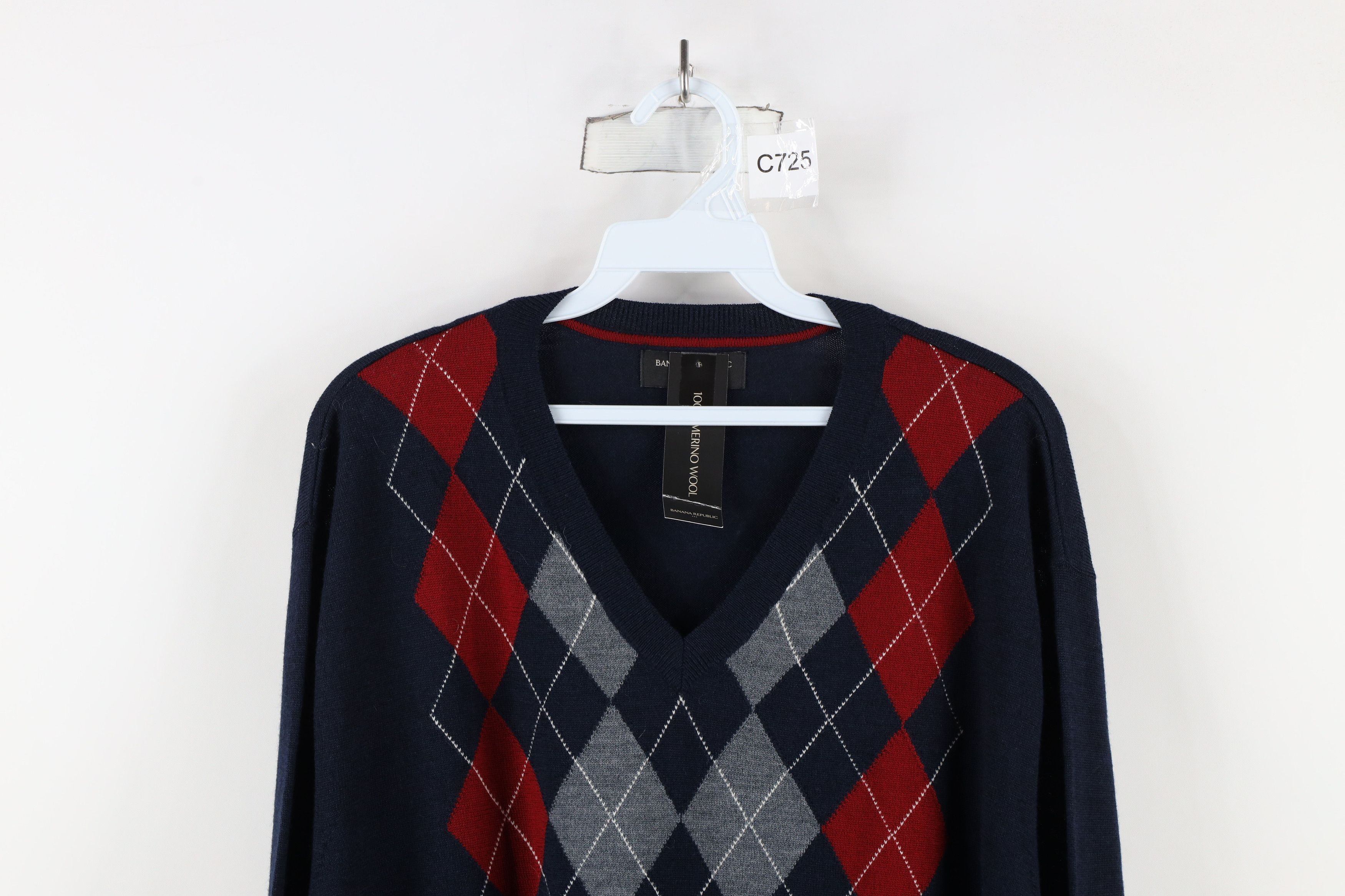 Banana Republic × Vintage Banana Republic Wool Knit Argyle Diamond V-Neck Sweater Size US XXL / EU 58 / 5 - 2 Thumbnail
