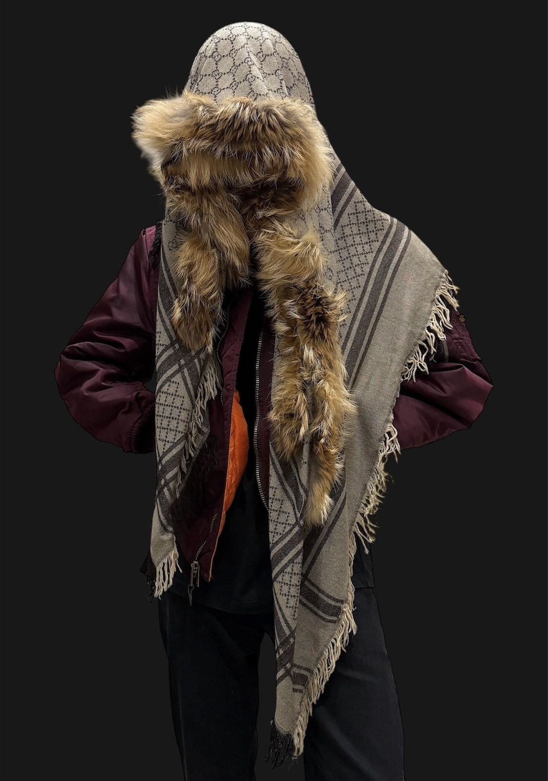 Gucci GUCCI 2007 Fur Monogram Wool/Silk Scarf Frida Giannini Demna Size ONE SIZE - 3 Thumbnail