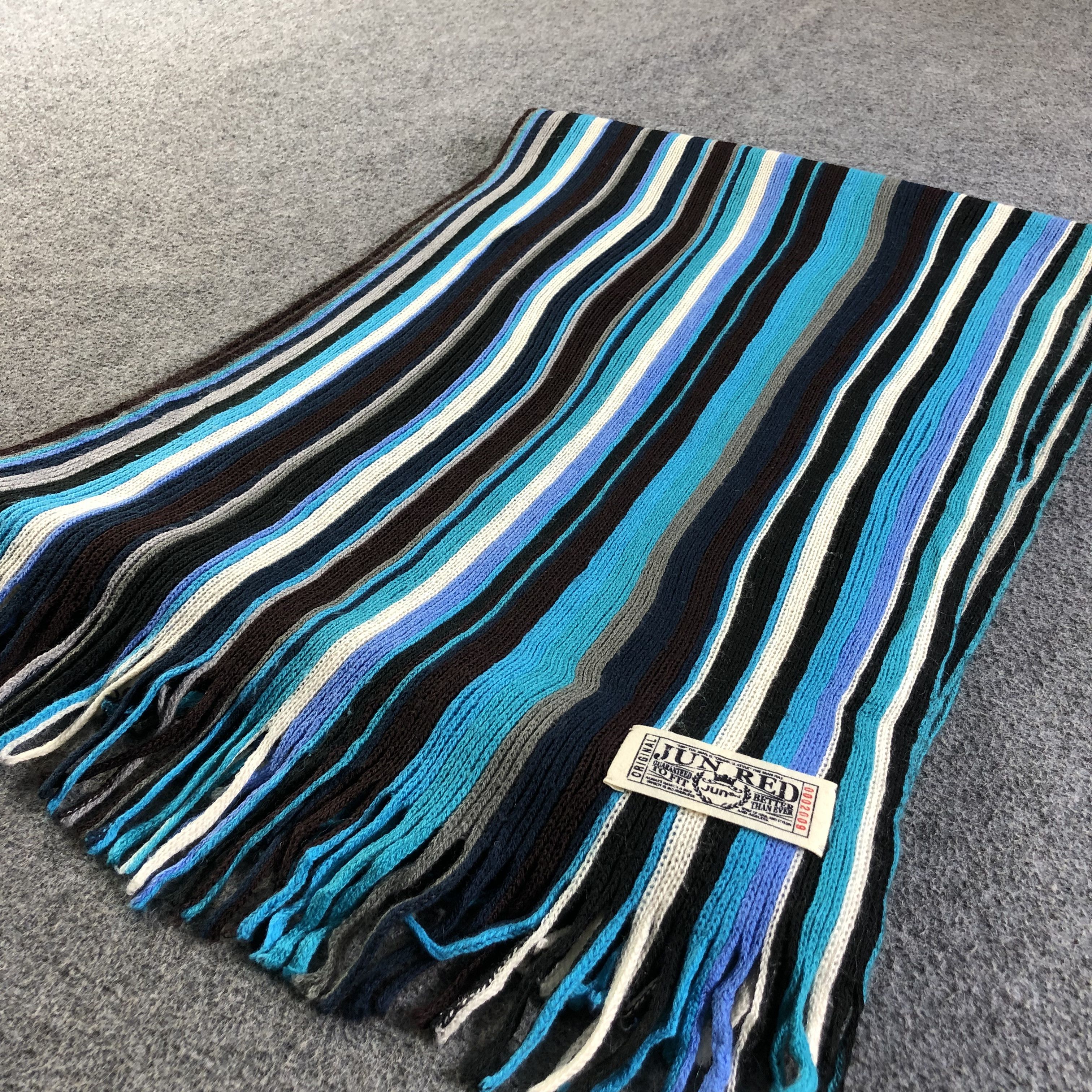 Mr. Junko Jun Red Stripe Knit Wool Scarf Muffler Neckwear V2544 Size ONE SIZE - 3 Thumbnail