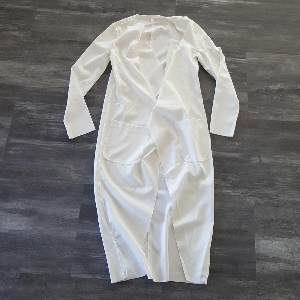 Designer White Pocket Detailed Long Dressy Duster Size M / US 6-8 / IT 42-44 - 3 Thumbnail