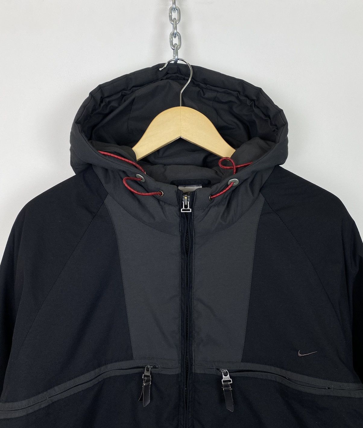 Vintage Y2K Nike Zip Up Jacket Multipocket Hooded Swoosh 90s