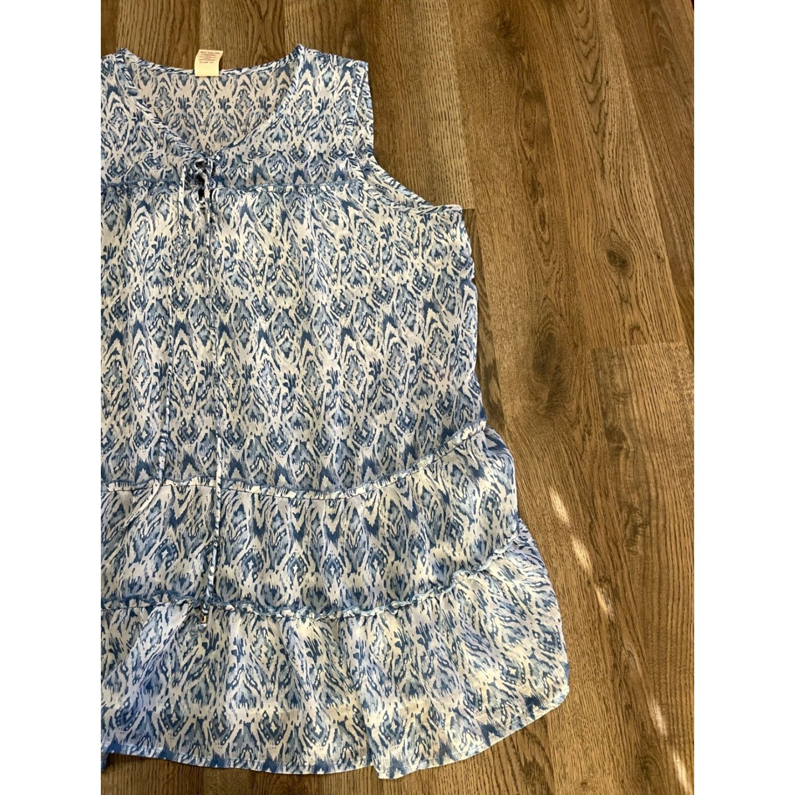 Faded Glory Faded Glory Dress Women XL Blue White Sleeveless Allover Print Casual Sundress Short Size 40" / US 18 - 4 Thumbnail