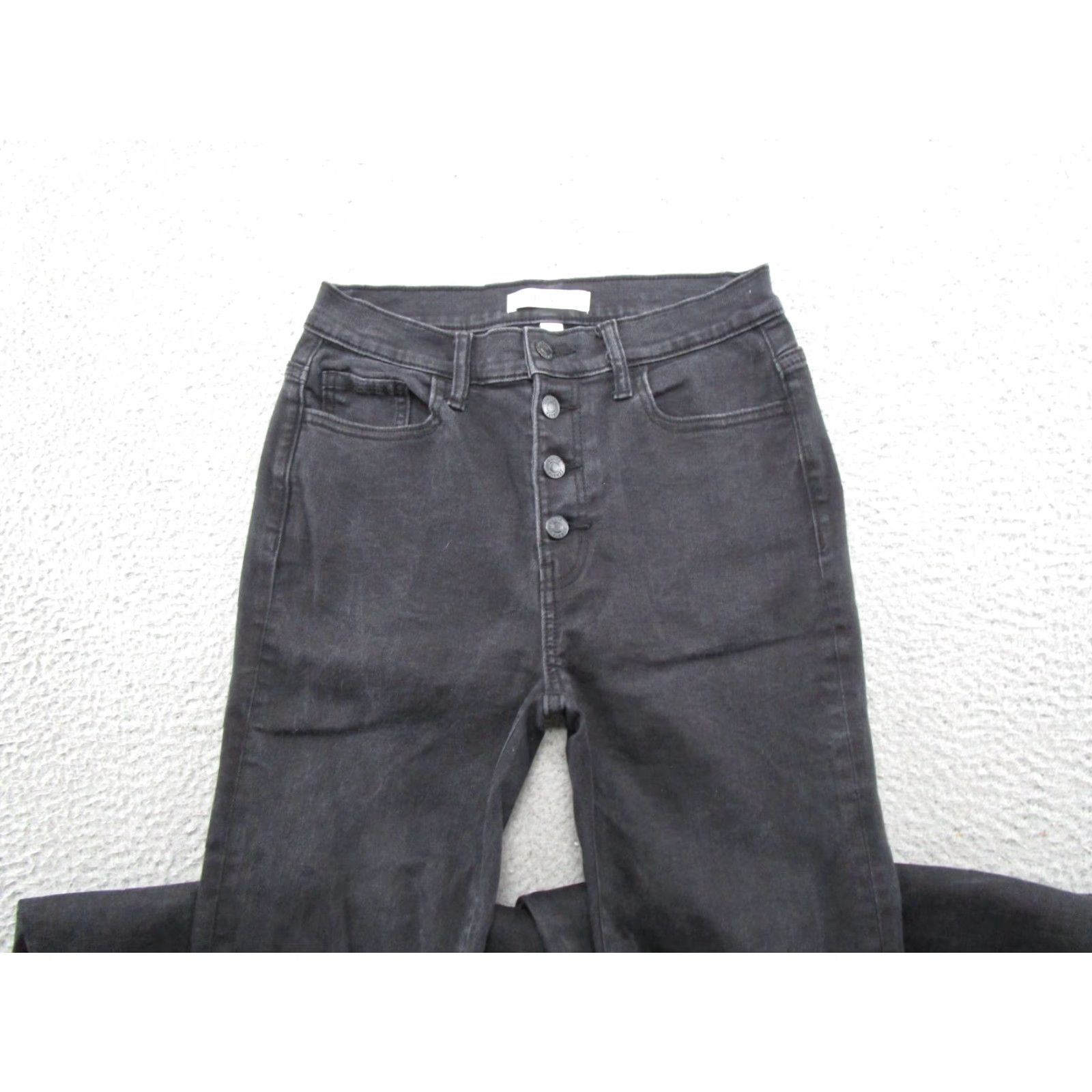 Vintage Zenana Women's Black Denim Button Fly Bell Bottom Flared Jeans Size 28 Distress Size 28" / US 6 / IT 42 - 3 Thumbnail
