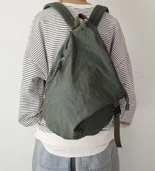 Japanese Brand Retro y2k irregular canvas backpack aesthetic Size ONE SIZE - 2 Thumbnail