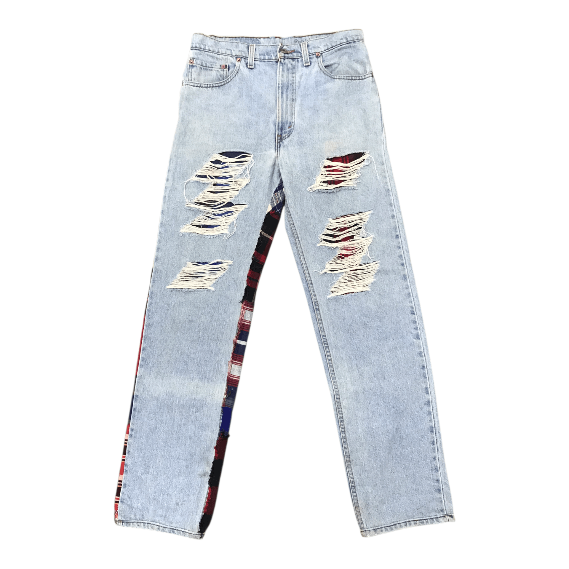 If Six Was Nine × Japanese Brand Blue Denim Tartan Patchwork Pant Size US 32 / EU 48 - 5 Thumbnail