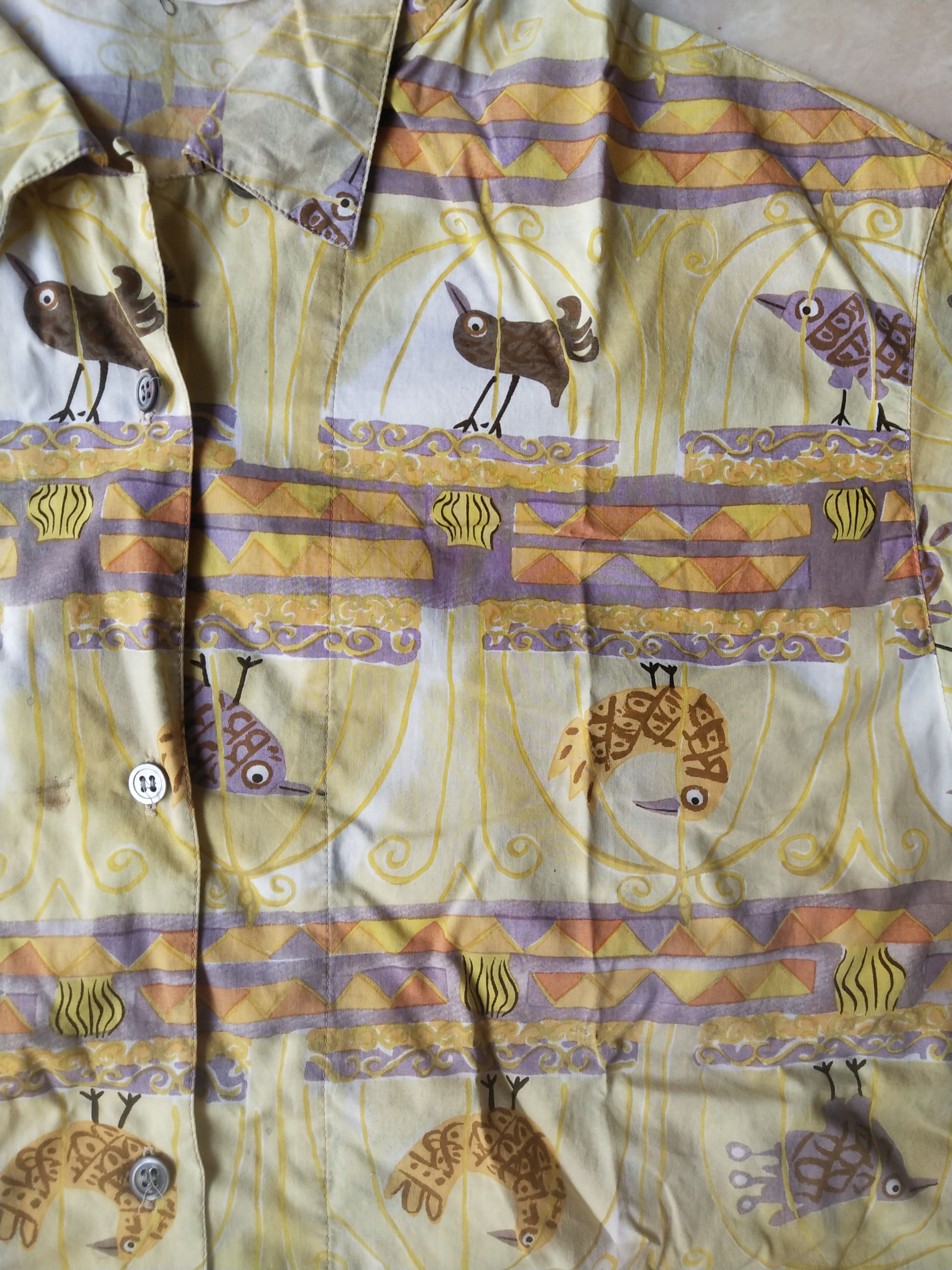 Vintage Vintage 90s Japanese Brand Artsy Bird Cage AOP Shirt Size US M / EU 48-50 / 2 - 3 Thumbnail