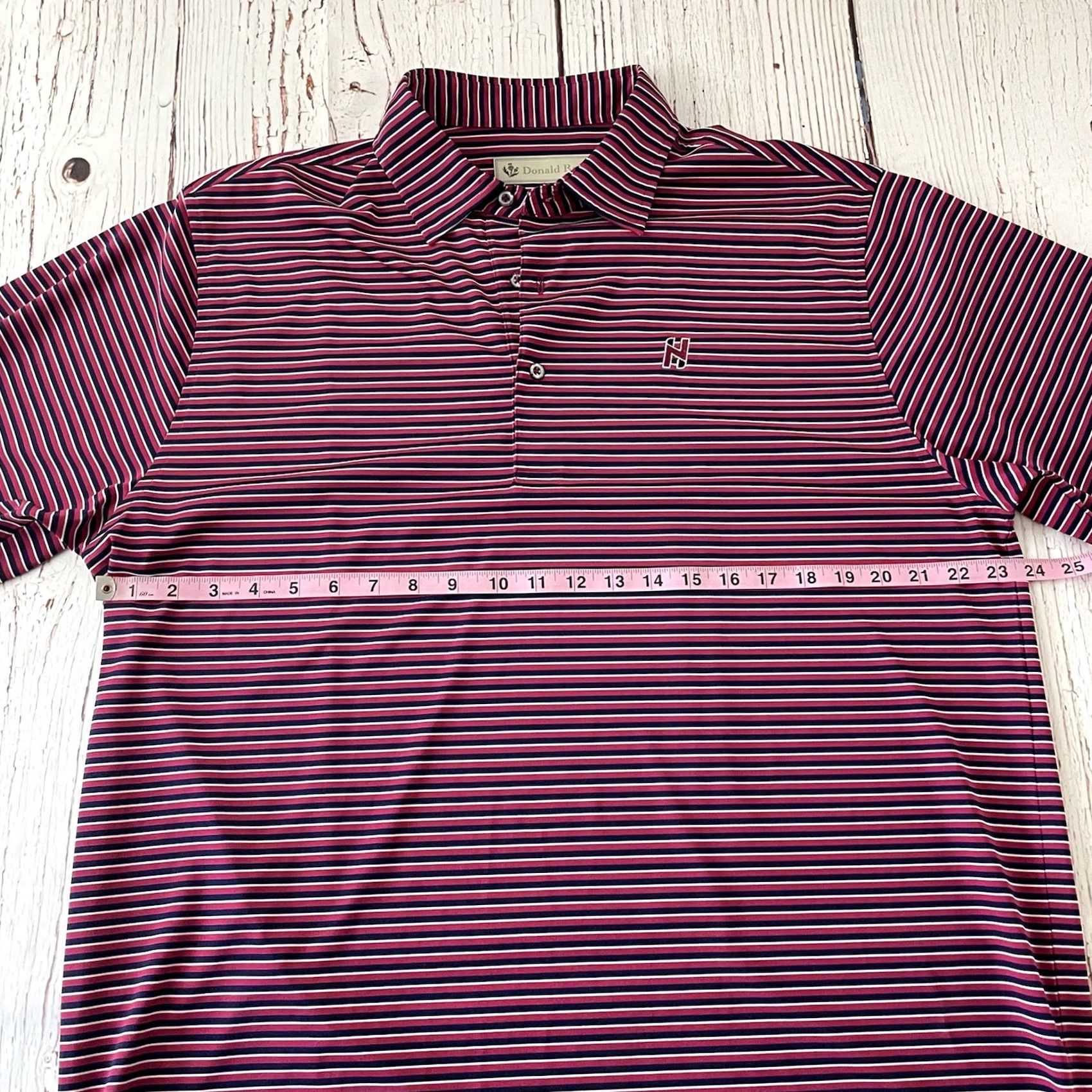 Vintage Donald Ross Short Sleeve Striped Golf Polo Shirt Men L Pink Button-Up Embroidered Polyester White? Size US L / EU 52-54 / 3 - 4 Thumbnail