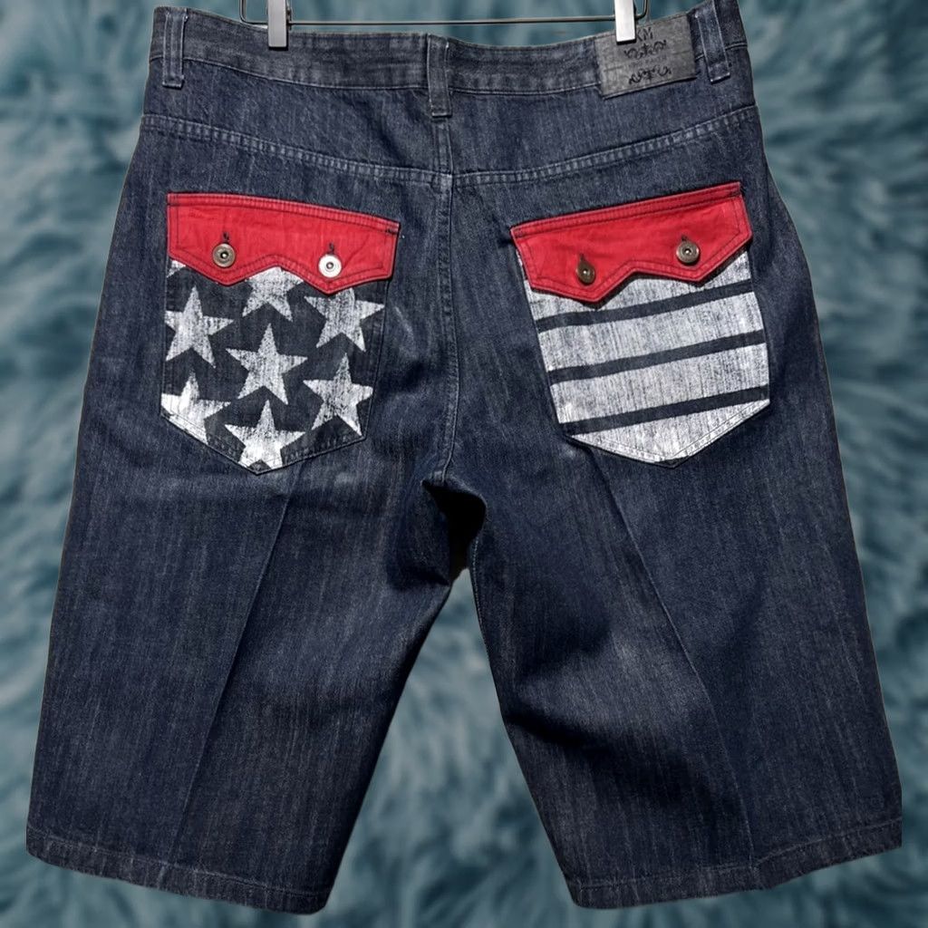 Denime VTG King Maker Denim Shorts Mens 42 Wide Leg Baggy Hip Hop Retro Y2K Flag Size US 40 / EU 56 - 1 Thumbnail