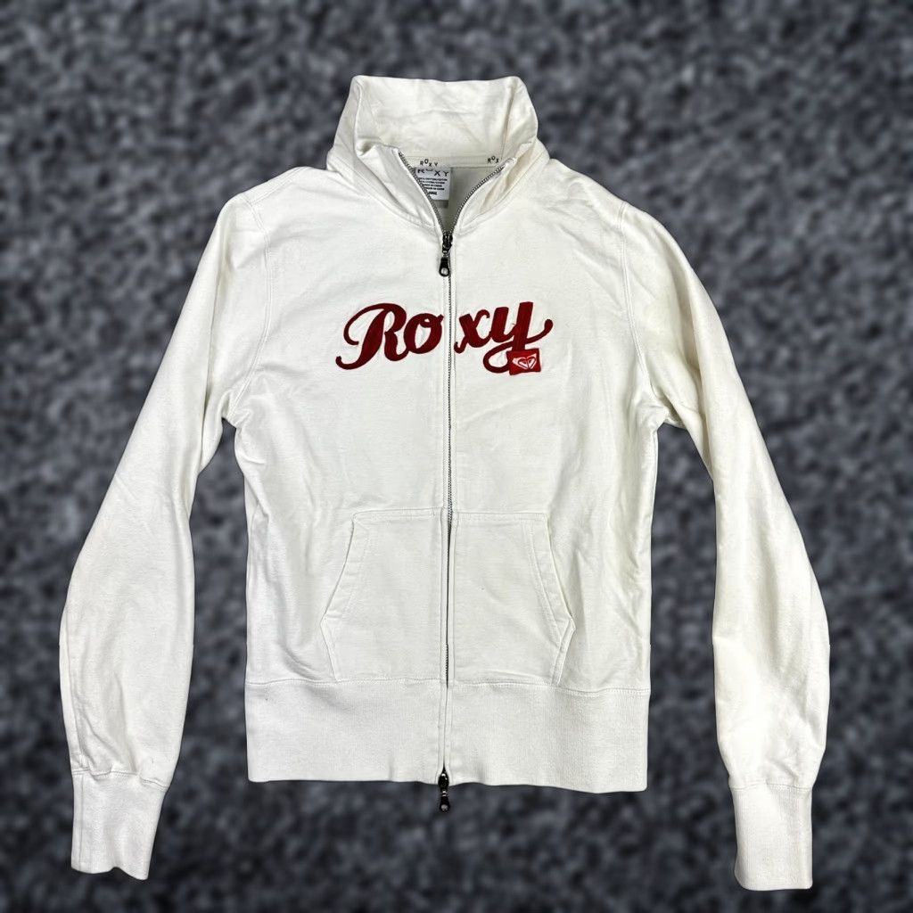 Vintage Roxy Jacket Womens Large White Full Zip Mock Neck Embroidered Logo Patch Script Size L / US 10 / IT 46 - 1 Thumbnail