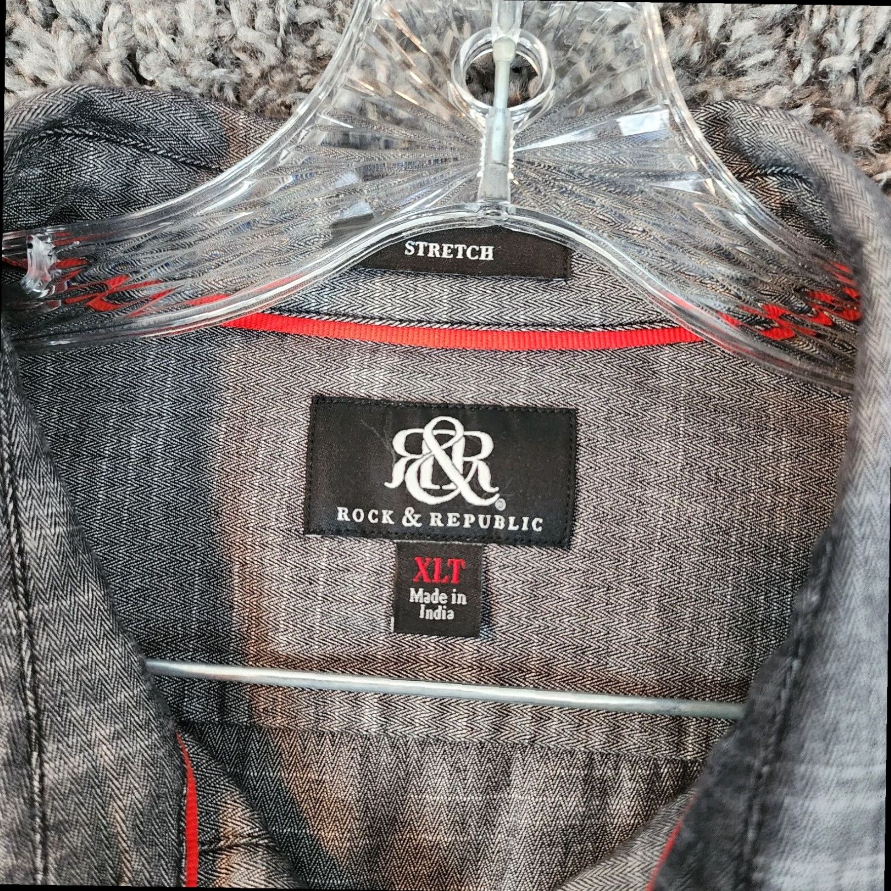 Vintage Rock & Republic Mens Long Sleeve Stretch Button Up Shirt Gray XLT Size US XL / EU 56 / 4 - 4 Thumbnail