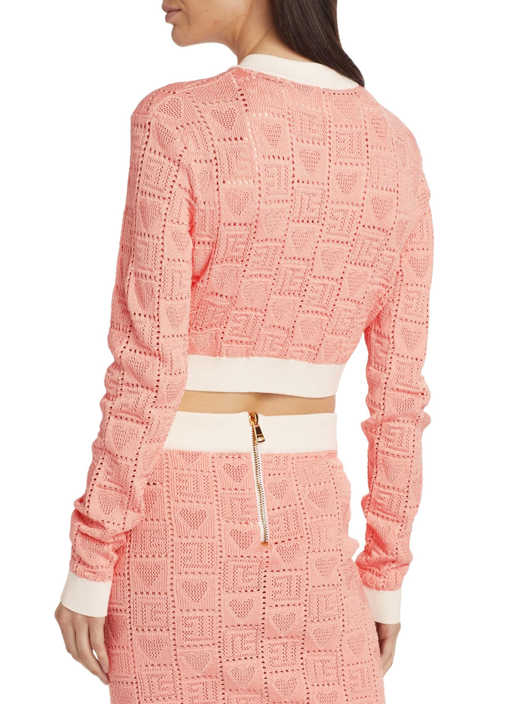 Balmain o1s1wg110725 Heart Point Knit Crop Cardigan in Light Pink Size L / US 10 / IT 46 - 3 Thumbnail