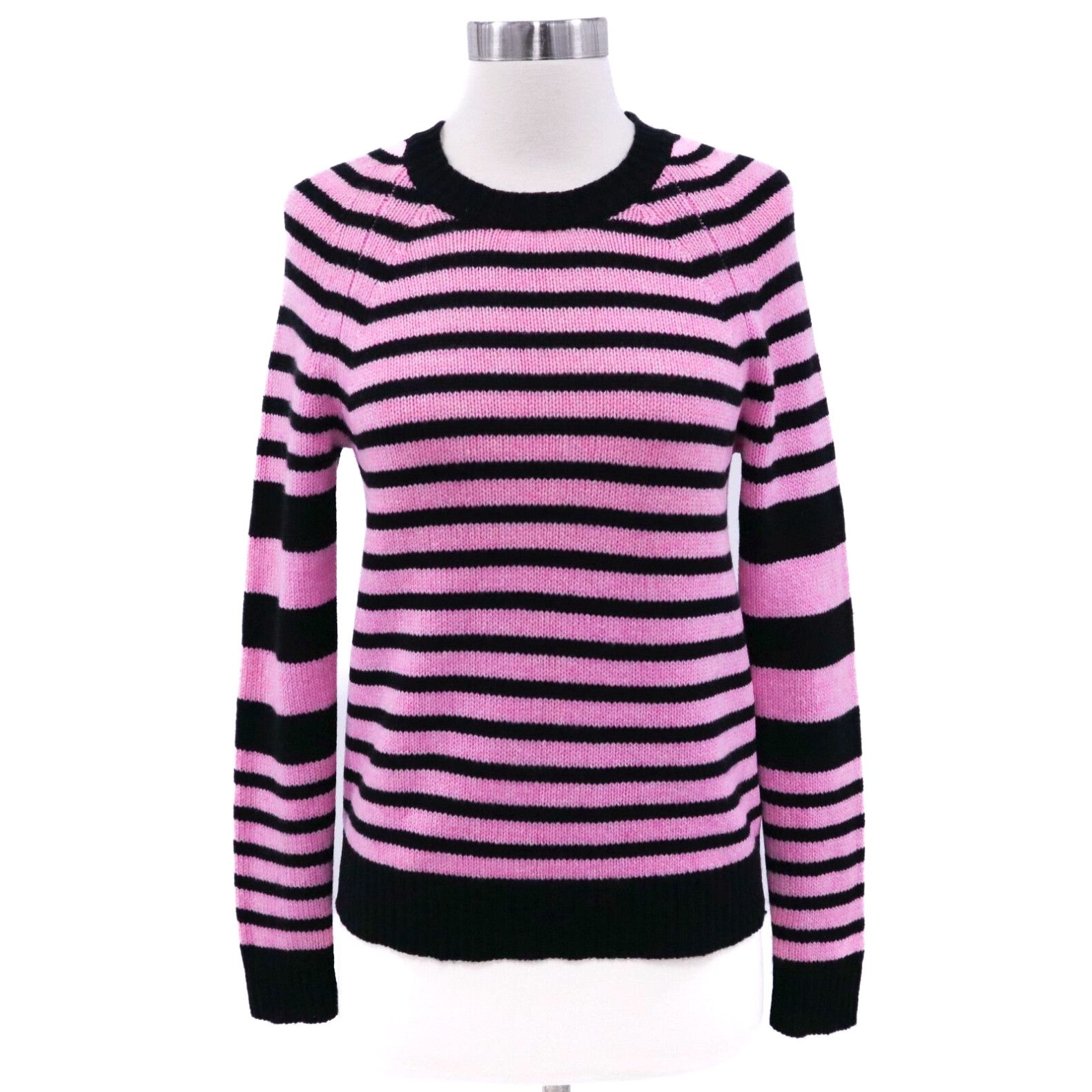 image of J Crew J.crew Collection Sweater 100% Cashmere Pullover Womens Striped Black Pink Crew in White (Si