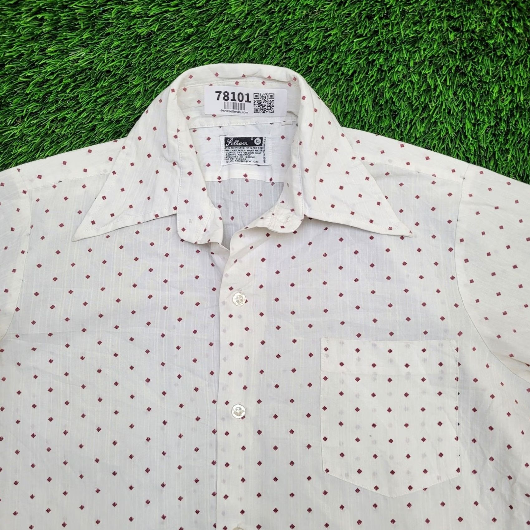 Vintage VINTAGE Pelham Button Shirt Polka-Dot M/L 15 21x30 White Cotton Polyester Button-Up Long Sleeve Collared Mens Size US L / EU 52-54 / 3 - 4 Thumbnail