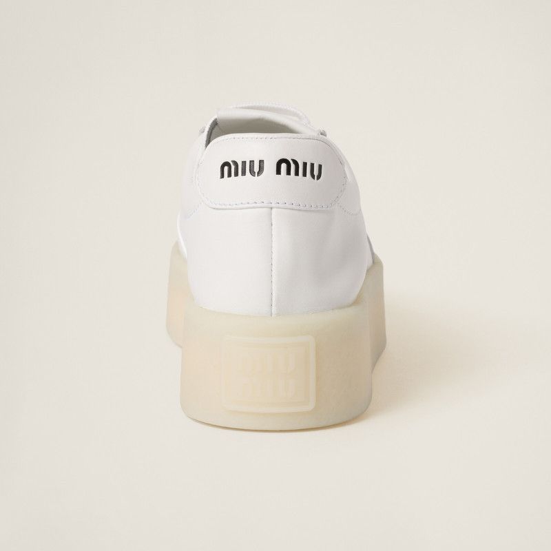 Miu Miu o1B3y1r0526 Leather Sneakers in White Size US 8 / IT 38 - 4 Thumbnail