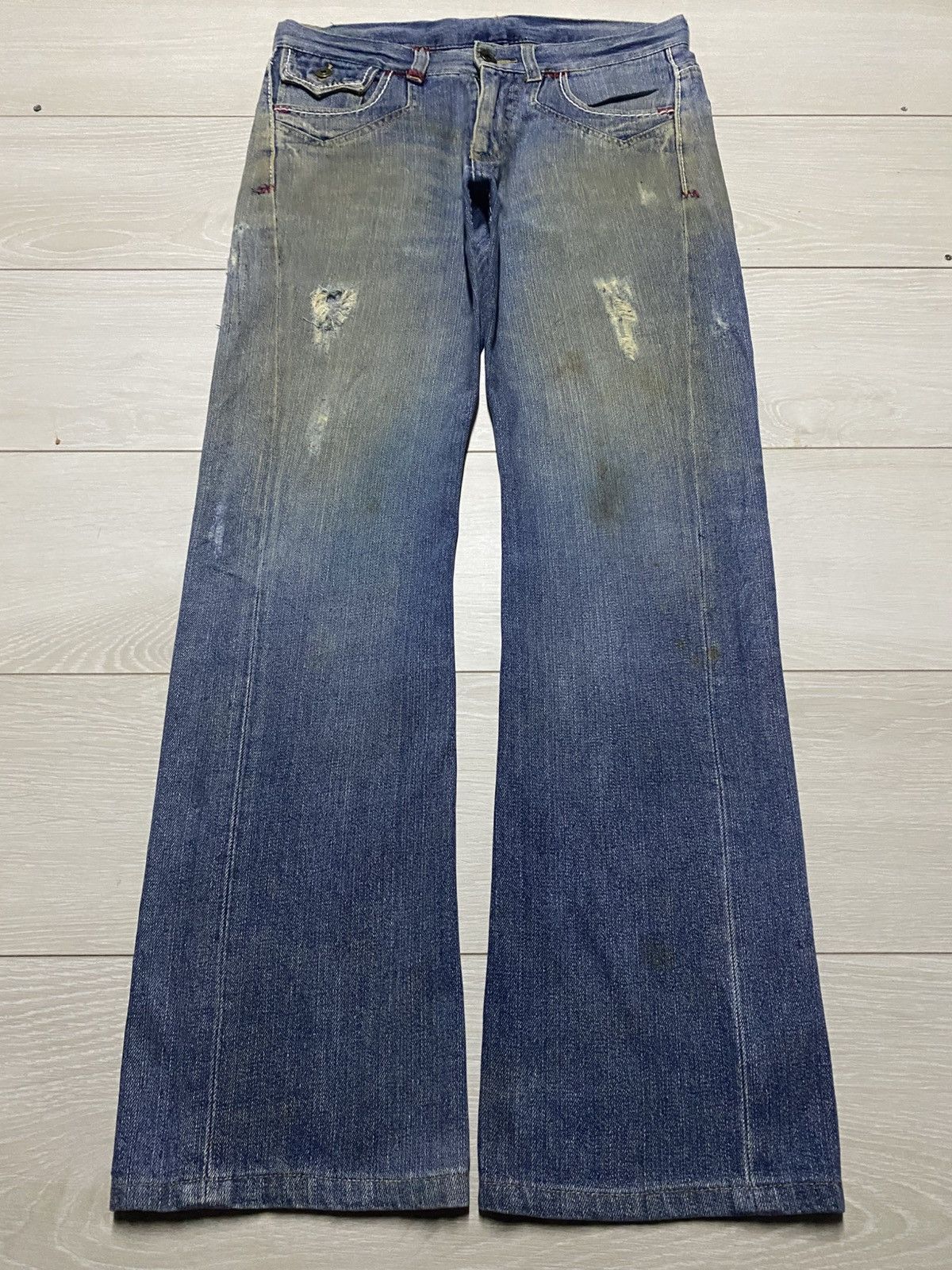 Tornado Mart Vintage Japanese Authentic Mud Wash Distressed Bootcut Jeans Size US 33 - 1 Thumbnail