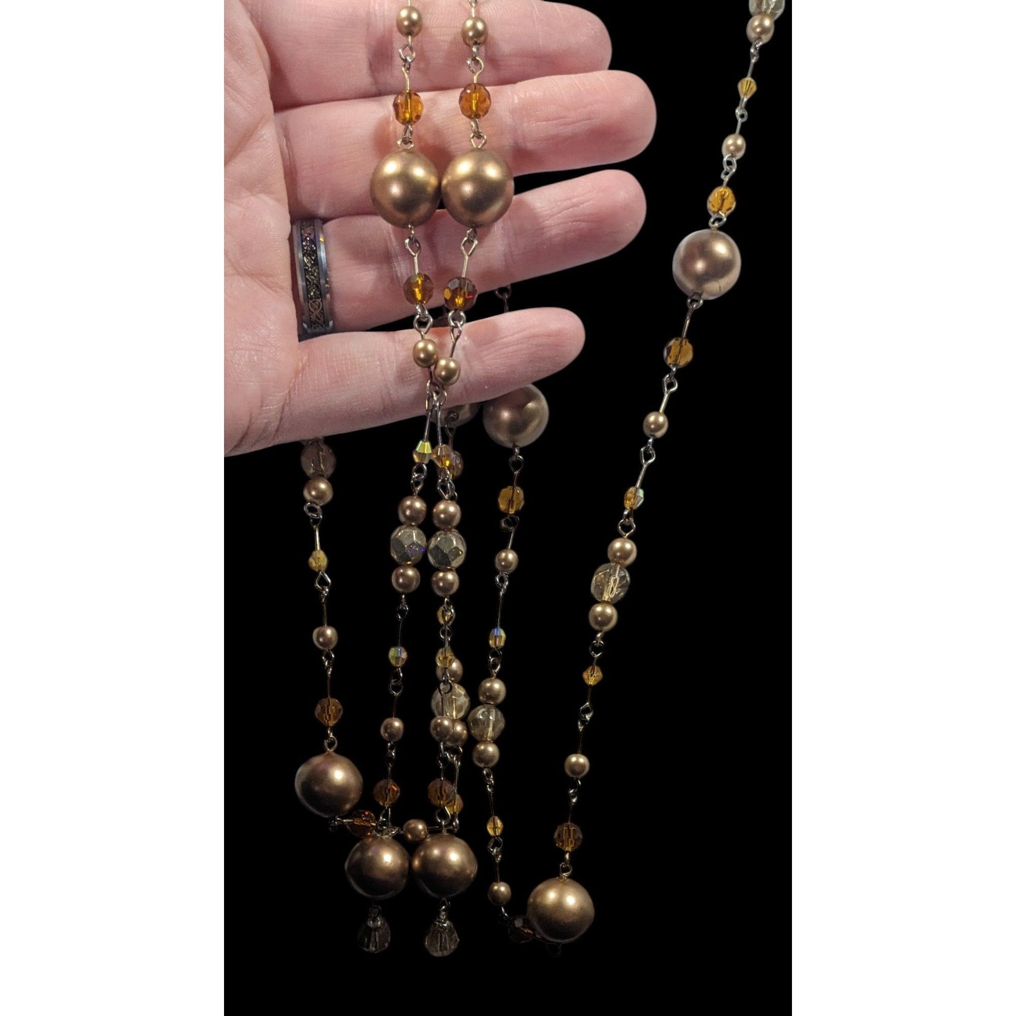 Other Vintage Glam Gold Tone Pearl And Glass Beaded Opera Necklace Size ONE SIZE - 7 Thumbnail