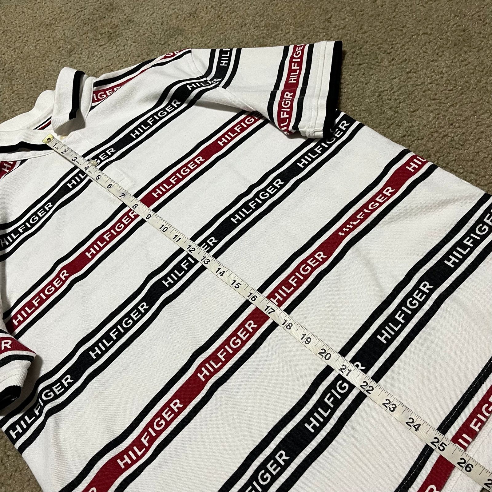Tommy Hilfiger Tommy Hilfiger Striped Logo White Polo Shirt XL Size US XL / EU 56 / 4 - 4 Thumbnail