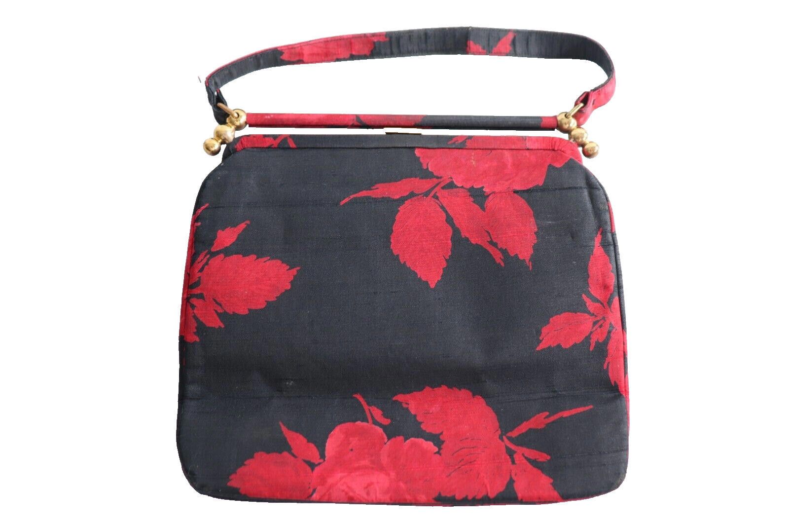 Designer Palizzio New York Black Red Brocade Floral Handbag Purse Size ONE SIZE - 2 Thumbnail