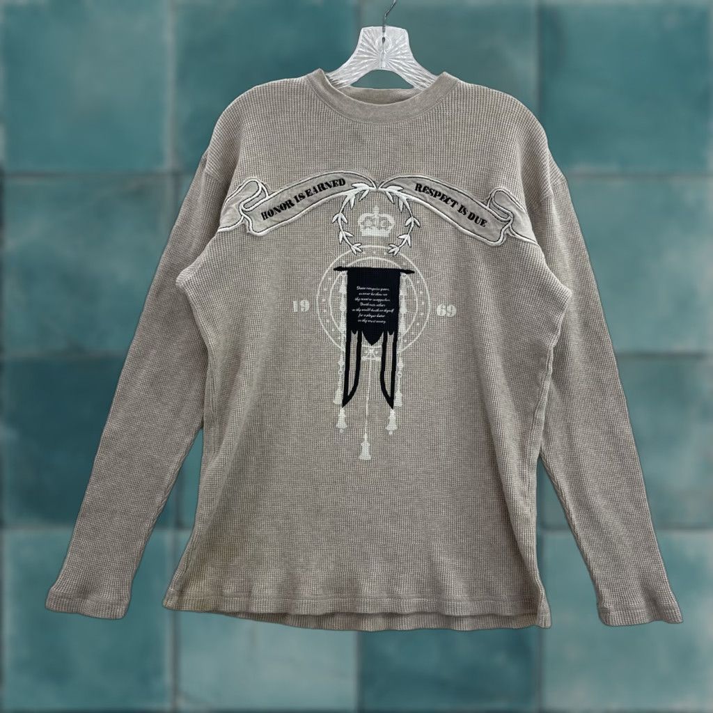 Sean John Y2K Sean John Shirt Sweater Large Mens Waffle Thermal Knit Grunge Cyber Skater Beige Cotton Long Sleeve Size US L / EU 52-54 / 3 - 1 Thumbnail