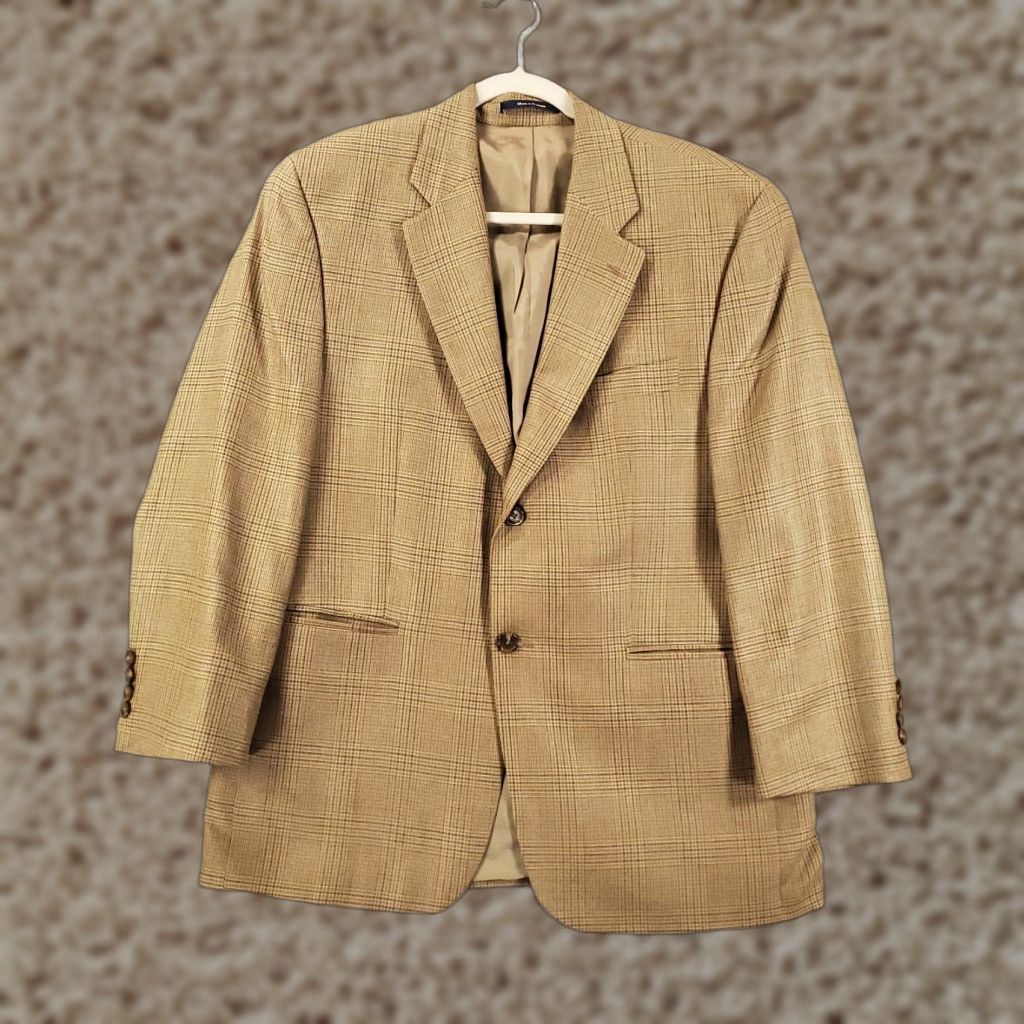 Ralph Lauren VINTAGE Lauren Ralph Lauren Brown Plaid Wool Sport Coat Blazer 48 Regular Mens Size 48R - 1 Thumbnail