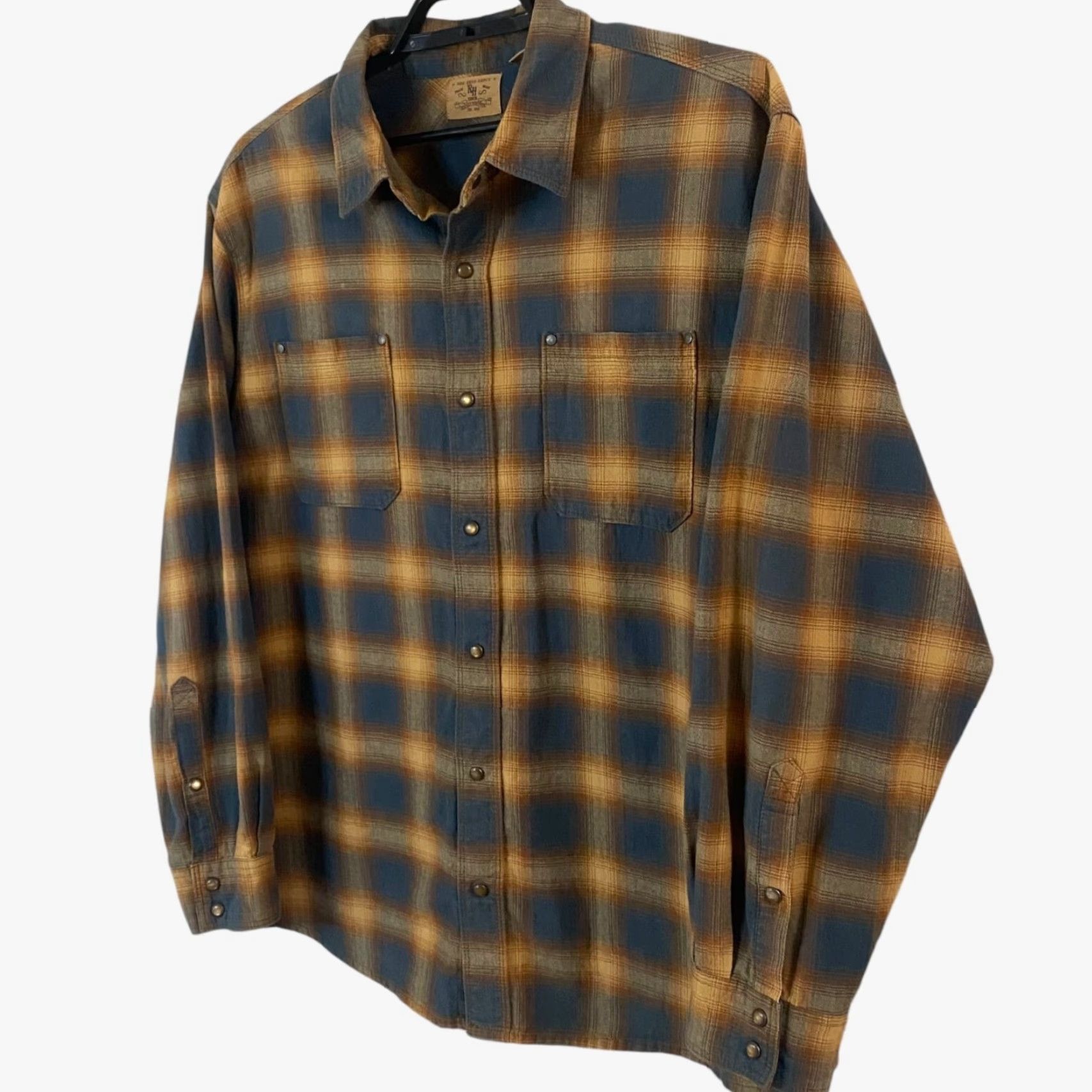 Bass Pro Shops VINTAGE RedHead Ranch Flannel Shirt Mens XL Blue/Yellow Plaid Snap-Button Shirt Size US XL / EU 56 / 4 - 2 Thumbnail