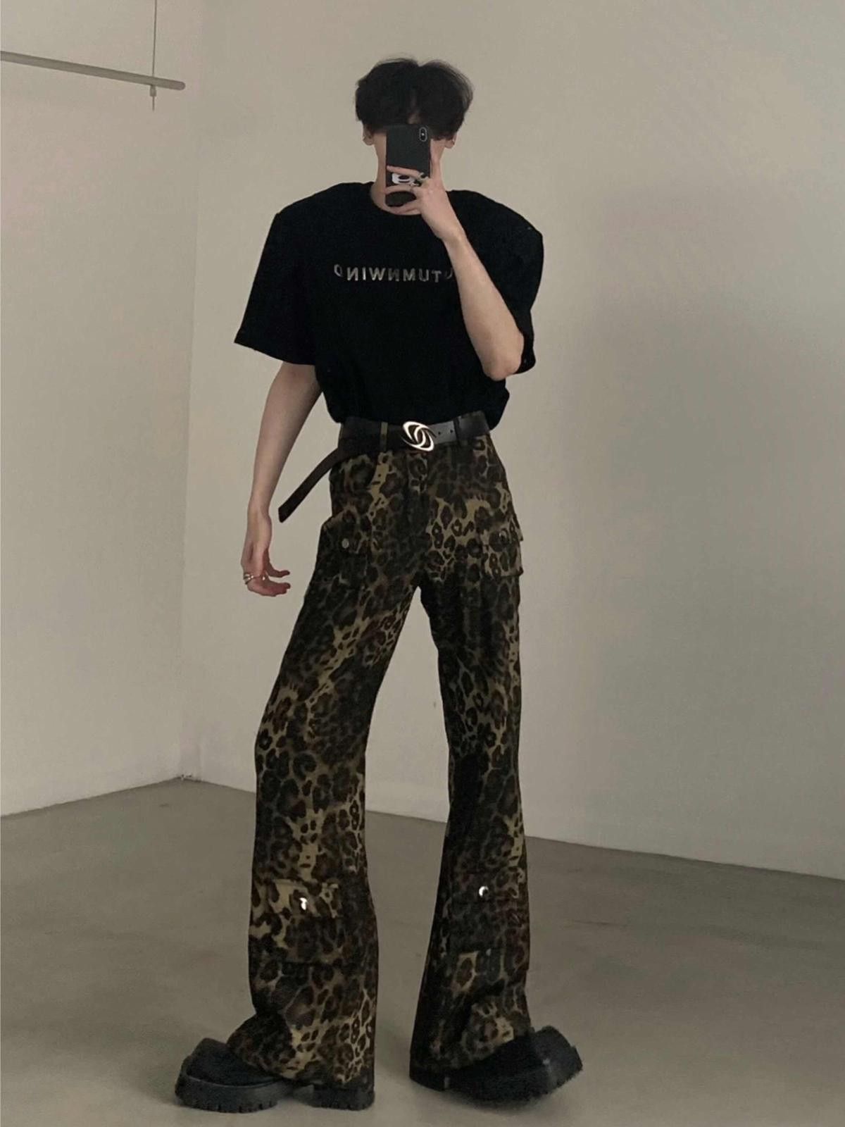 Leopard Print Cargo Pants, Flared Pants