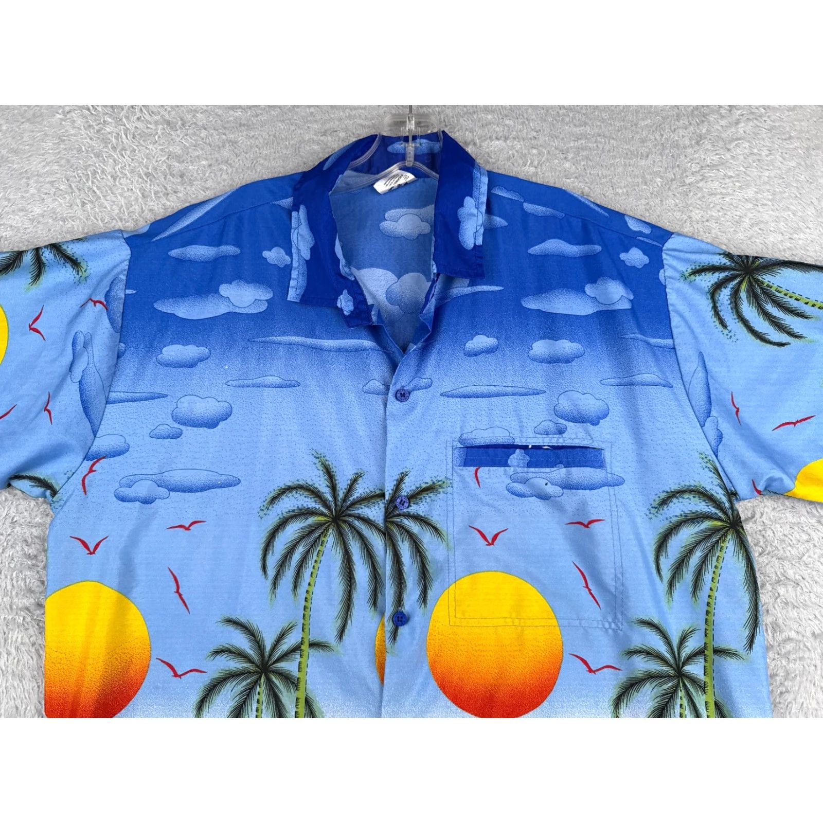 Vintage Happy Bay Shirt Men Large Blue Palm Tree 100% Terivoile Sunset Beach Hawaiian Size US L / EU 52-54 / 3 - 4 Thumbnail