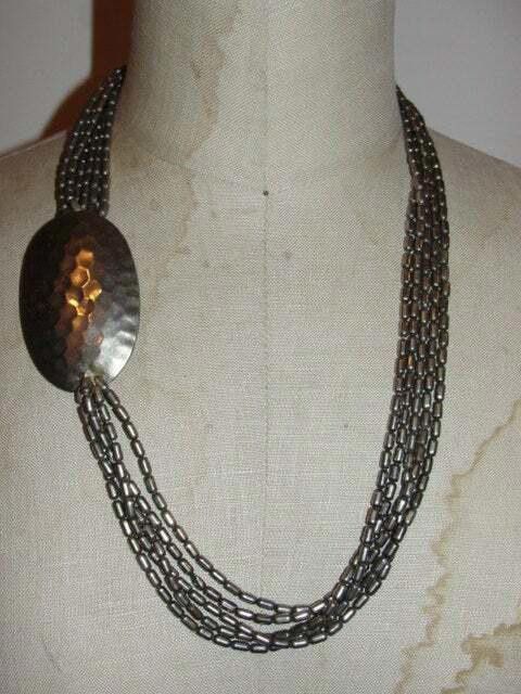 Designer Fun Silver tone Hammered Pendant and Bead Necklace Size ONE SIZE - 1 Thumbnail