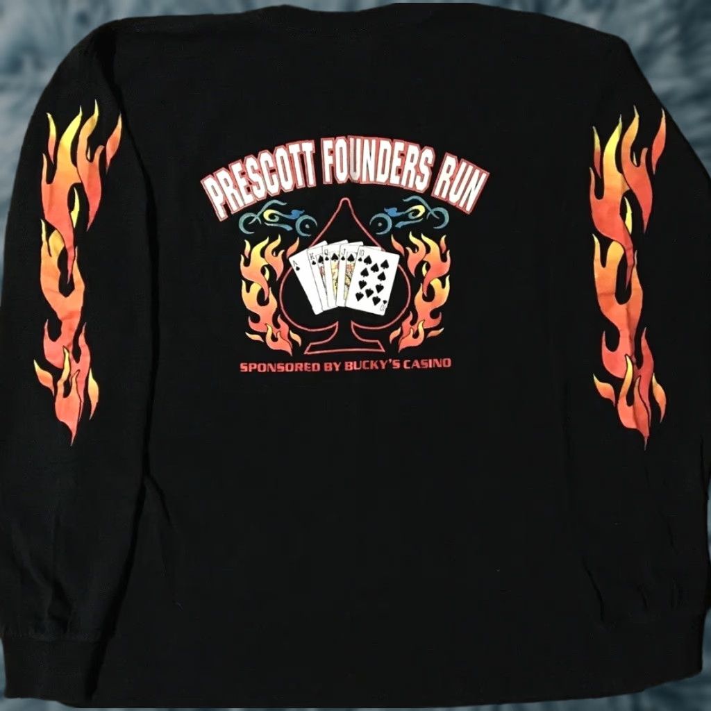 Vintage VINTAGE Arizona Casino Faded Flames Long Sleeve Shirt M Black 90s Grunge Biker Punk Skate CKY Harley Motorcycle USA 80s 90s pagm? Size US M / EU 48-50 / 2 - 1 Thumbnail