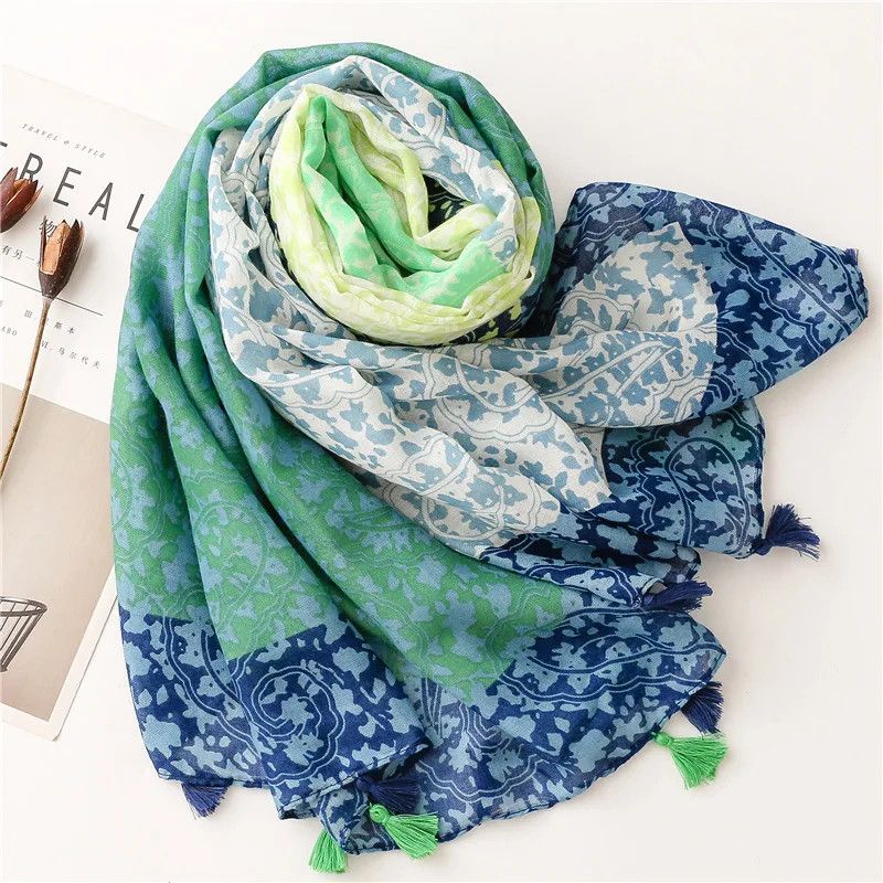 Japanese Brand × Vintage Floral Thin Tassel Viscose Shawl Scarf Lady Size ONE SIZE - 5 Thumbnail