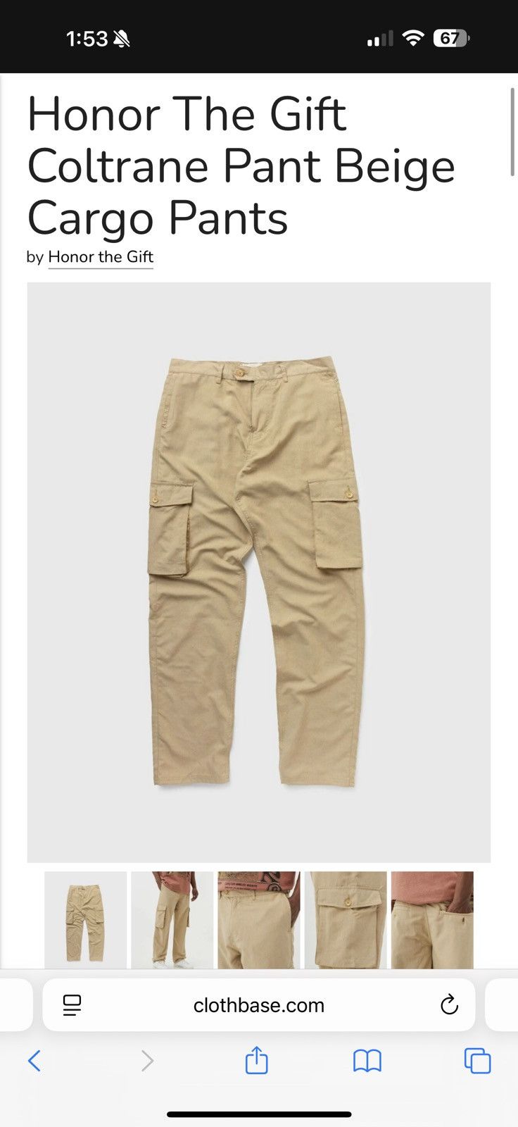 Honor the Gift Honor The Gift Coltrane Pant Beige Cargo Pants- New Size 34 Size US 34 / EU 50 - 6 Thumbnail