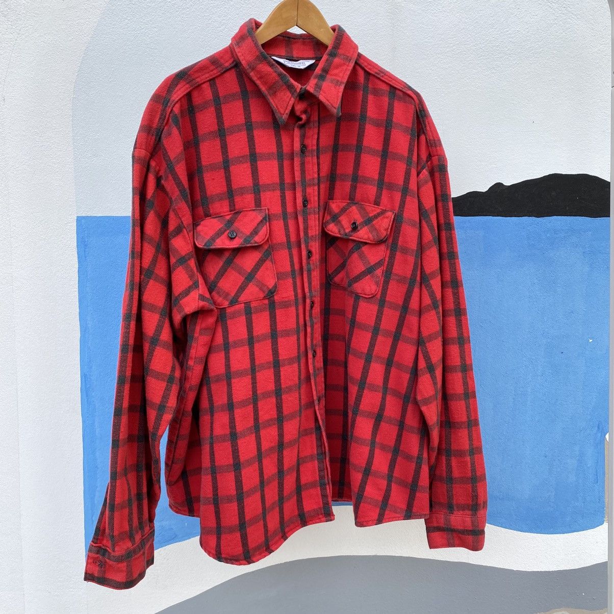 FiveBrother × Vintage FIVE BROTHER Red & Black Plaid Long-Sleeve Shirt. Size US XXL / EU 58 / 5 - 15 Thumbnail