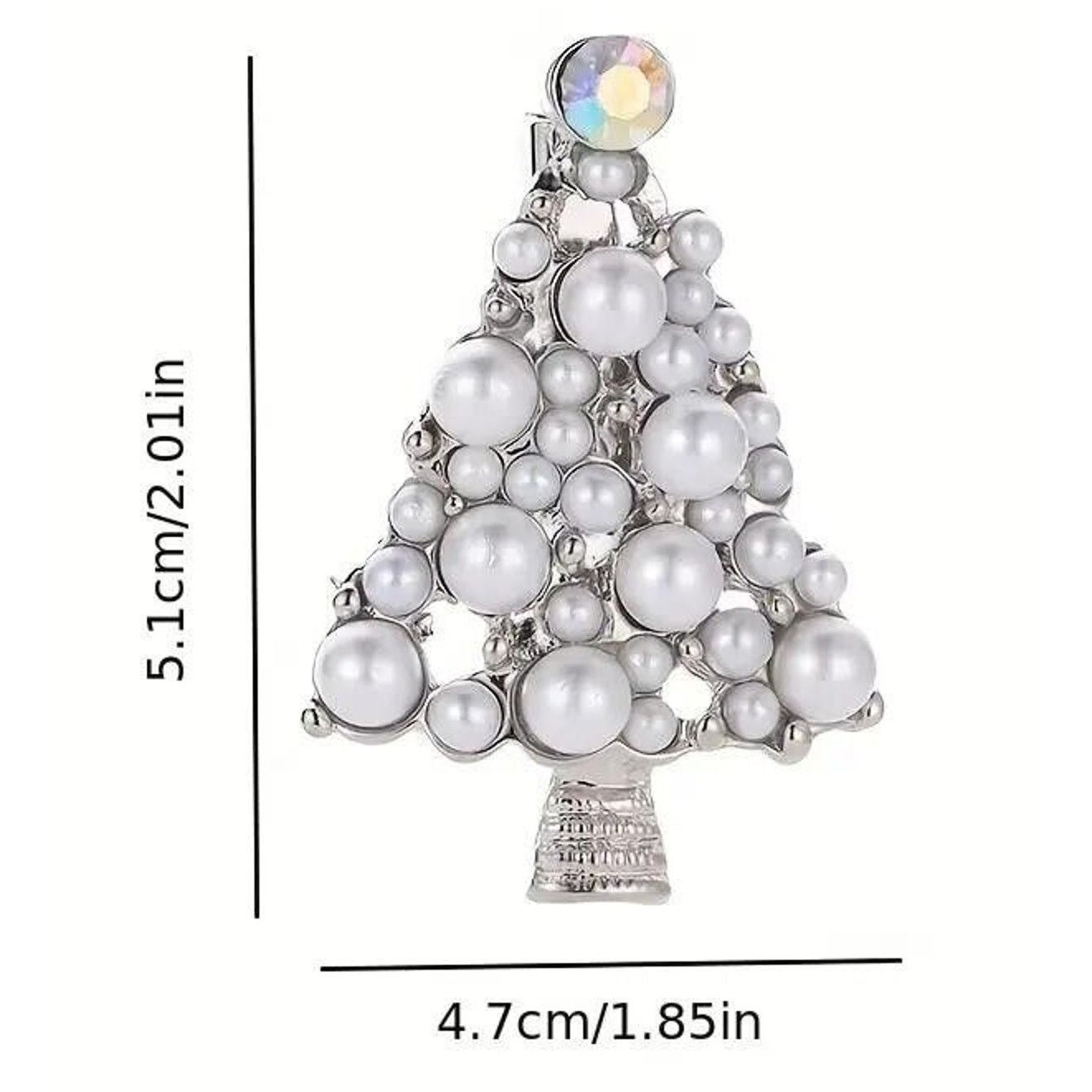 Other Faux Pearl Christmas Tree Brooch Aurora Borealis Rhinestone Size ONE SIZE - 2 Thumbnail