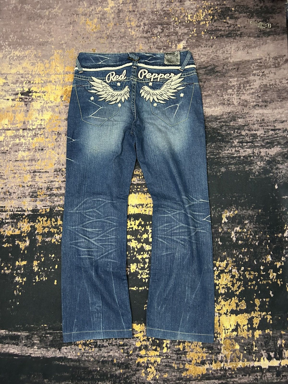 Tornado Mart Red Pepper Wing Back Embroidered Whiskered Jeans Size US 34 / EU 50 - 1 Thumbnail